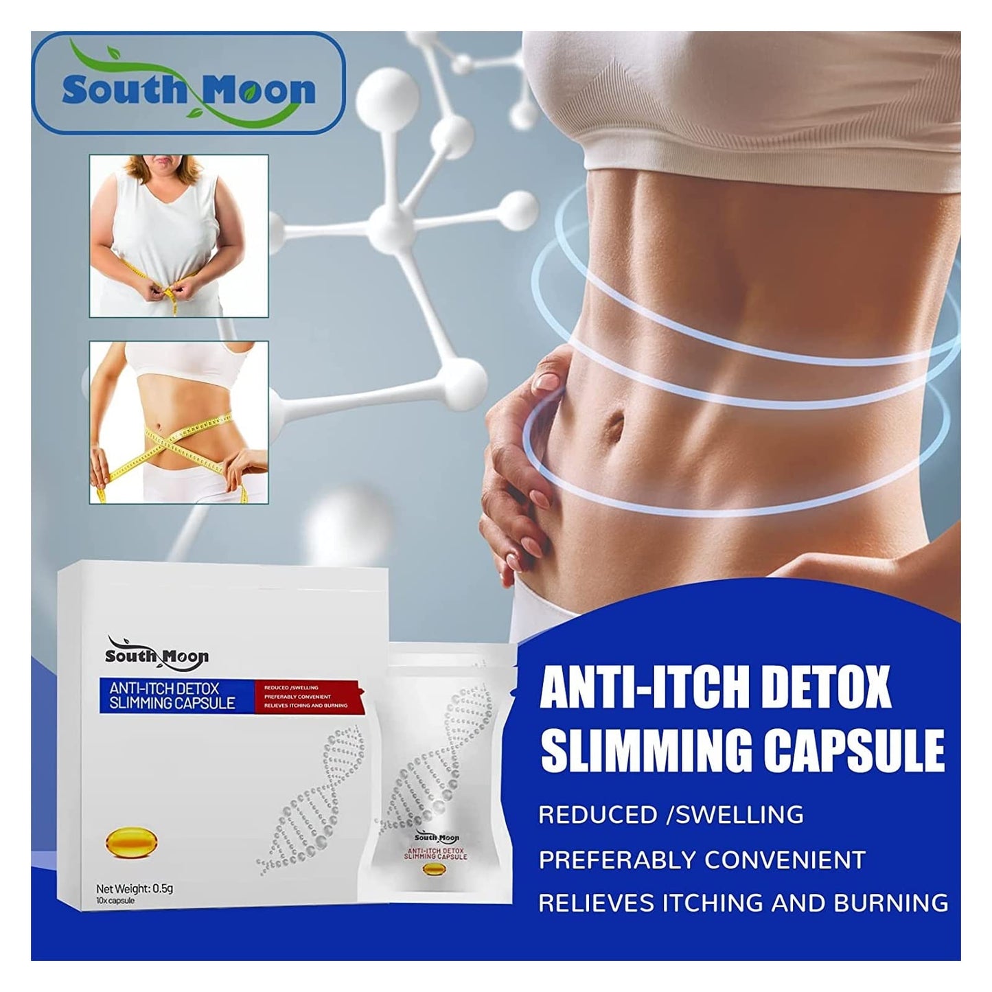 GEDYCO Soothe&Slim Anti-Itch Detox Slimming Capsule, Anti Itch Detox Slimming Capsule, Soothe&Slim Instant Anti-Itch Detox Slimming Capsule, Promote Women's Health (Color : 5 Pack)