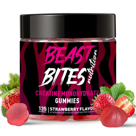 BEAST BITES Nutrition Creatine Monohydrate Gummies for Men & Women - 5g of Creatine Monohydrate per Serving - Sugar Free,Vegan, Strawberry Flavor, 135 Count (45 Servings)