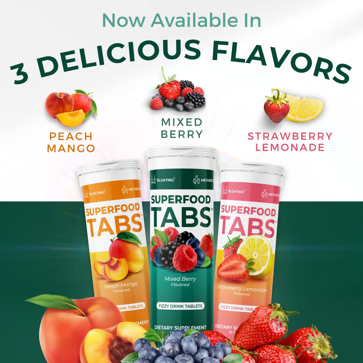 Superfoods Company Superfood Tabs - Detox Cleanse Drink - Nutrition Supplement for Women & Men - Support Healthy Weight, Digestive Health, Cravings & Bloating Relief - Mixed Berry Flavor [30 Tablets]