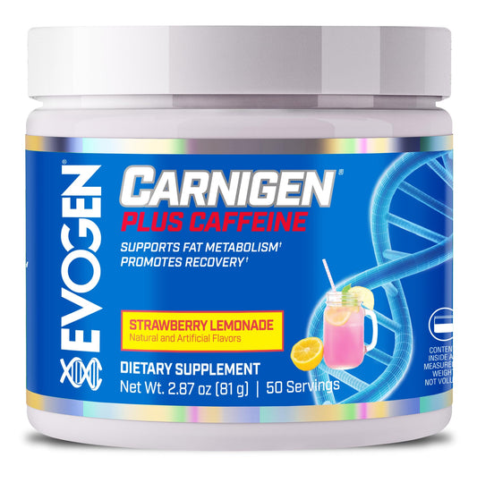Evogen Carnigen Plus Caffeine - Premium Carnitine Powder | Supports Fat Metabolism & Promotes Recovery | L Carnitine Supplement with Caffeine & Acetyl L-Carnitine | Strawberry Lemonade | 50 Servings