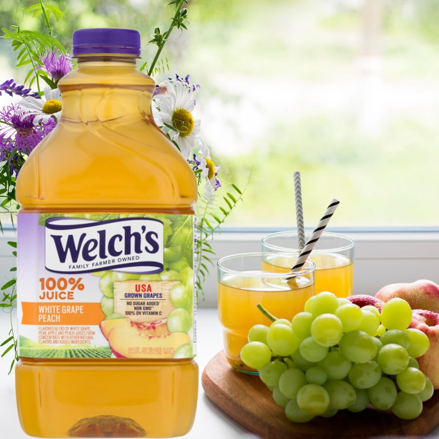 Welchs 100 Juice 64 oz 3 Packs  Purple Grape White Grape White Grape Peach Light Purple Grape or Diet Concord Grape  Bundled by Louisiana Pantry White Grape Peach 3 Pack