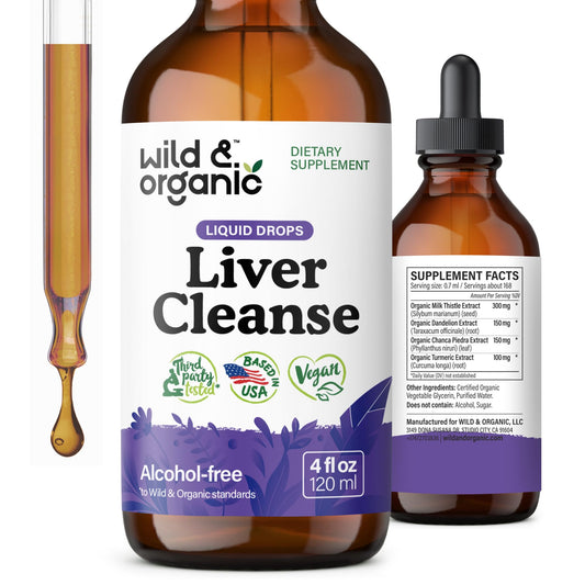 Wild & Organic Liver Cleanse Detox Tincture - Milk Thistle, Dandelion Root Herbal Complex - Liquid Liver Support Supplement - Vegan, Sugar & Alcohol-Free Milk Thistle Drops - 4 fl oz