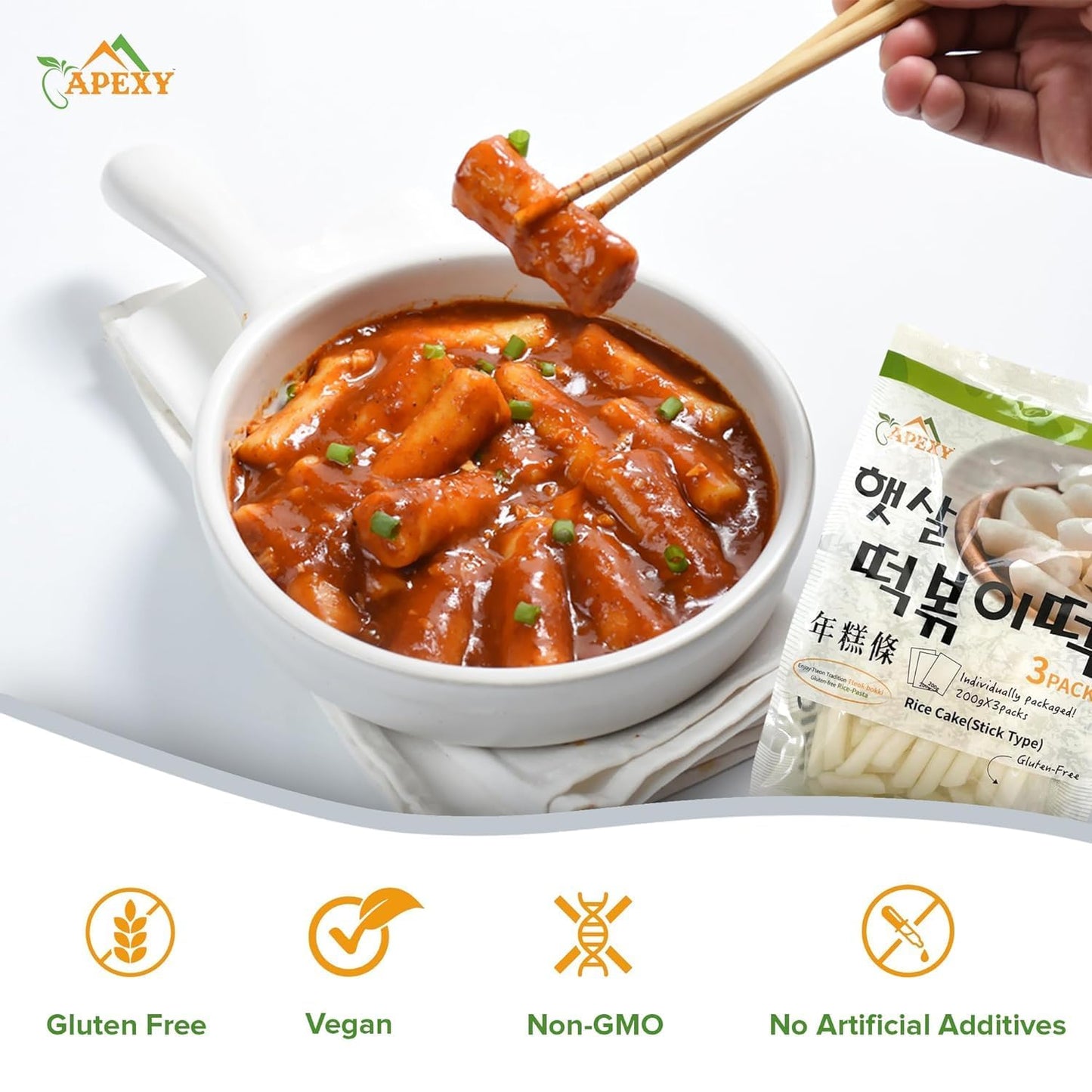 Apexy Korean Rice Cake Tteokbokkik Rice Cake Chewy Tteok Authentic Korean Street Food Snack Perfect with Cheese and Ramen Noodles No MSG No Corn Syrup Vegan and Gluten Free NonGMO 2116 oz