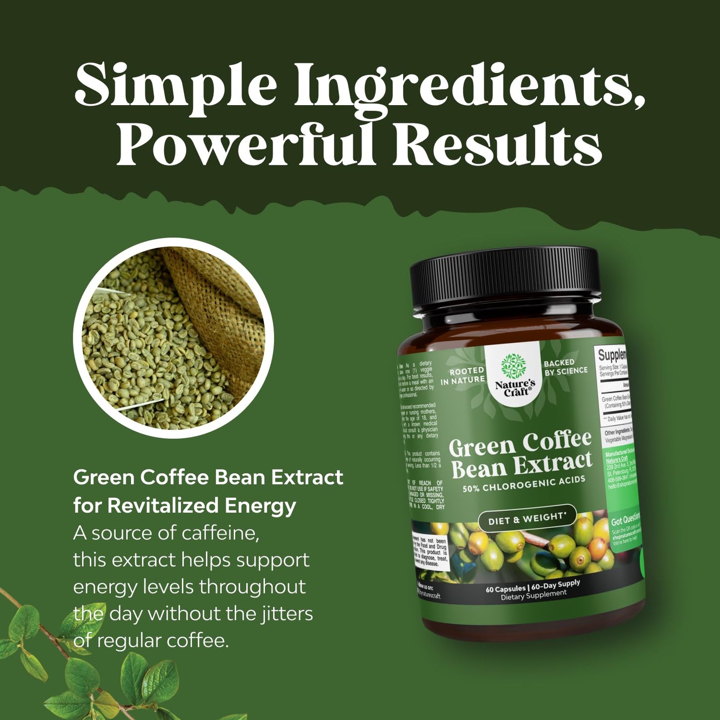 Pure Green Coffee Bean Extract - Super Energizing Green Coffee Extract with 50% Chlorogenic Acid for Antioxidant Heart Health Mental Focus and Size Reduction - Natural Energy Supplement for Adults
