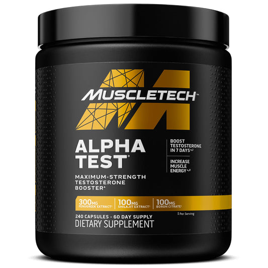 MuscleTech Testosterone Booster for Men, AlphaTest - T-Boost Mens Supplement with Tribulus Terrestris & Boron - Daily Male Gym Workout Supplements for Muscle Growth, Stamina & Energy - 240 Pills