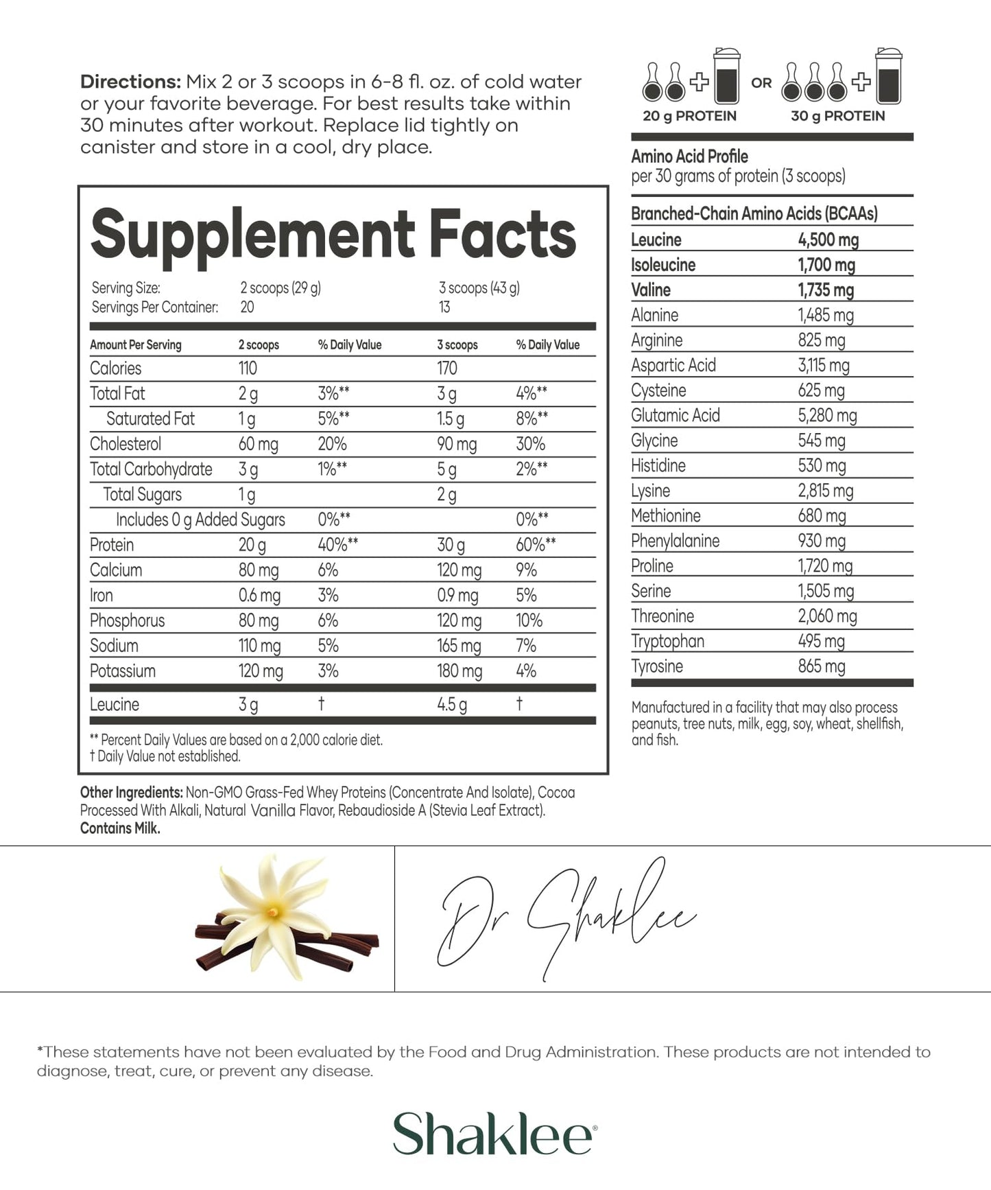 Shaklee - Performance® Advanced Physique® 100% Grass-Fed Whey Protein: Fast-Absorbing Formula - 20g Protein 110 Calories - Vanilla - 20 Servings