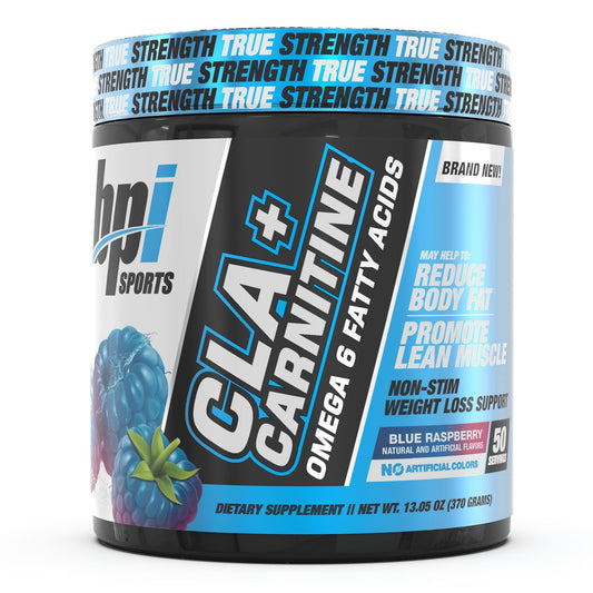 BPI Sports CLA + Carnitine - Conjugated Linoleic Acid - Weight Loss Formula - Metabolism, Performance, Lean Muscle - Caffeine Free - for Men & Women - Blue Raspberry - 50 Servings - 12.34 oz.
