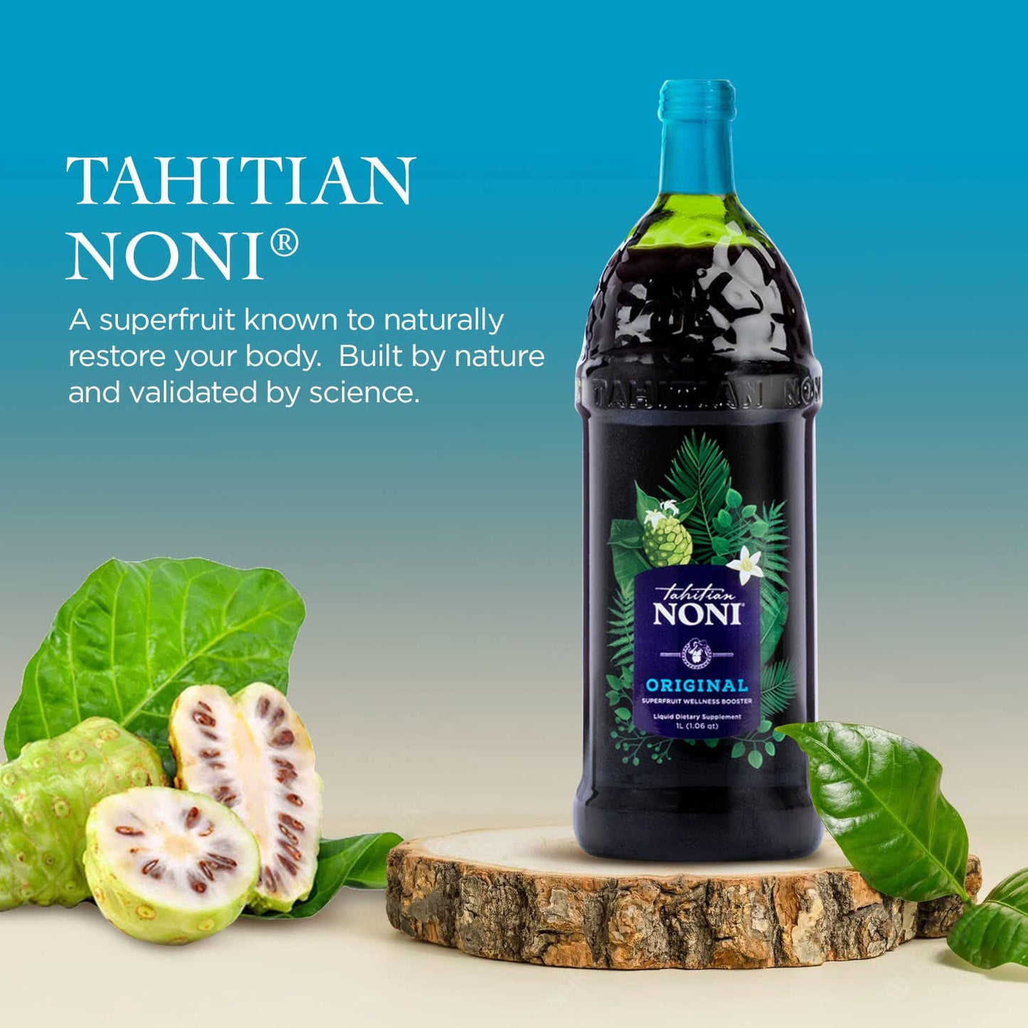 TAHITIAN NONI Juice by Morinda Original and Authentic Noni Fruit Puree from Tahiti with Natural Blueberry  Grape Resveratrol AllNatural Daily Wellness Drink  4 One Liter Juice Bottles Per Case