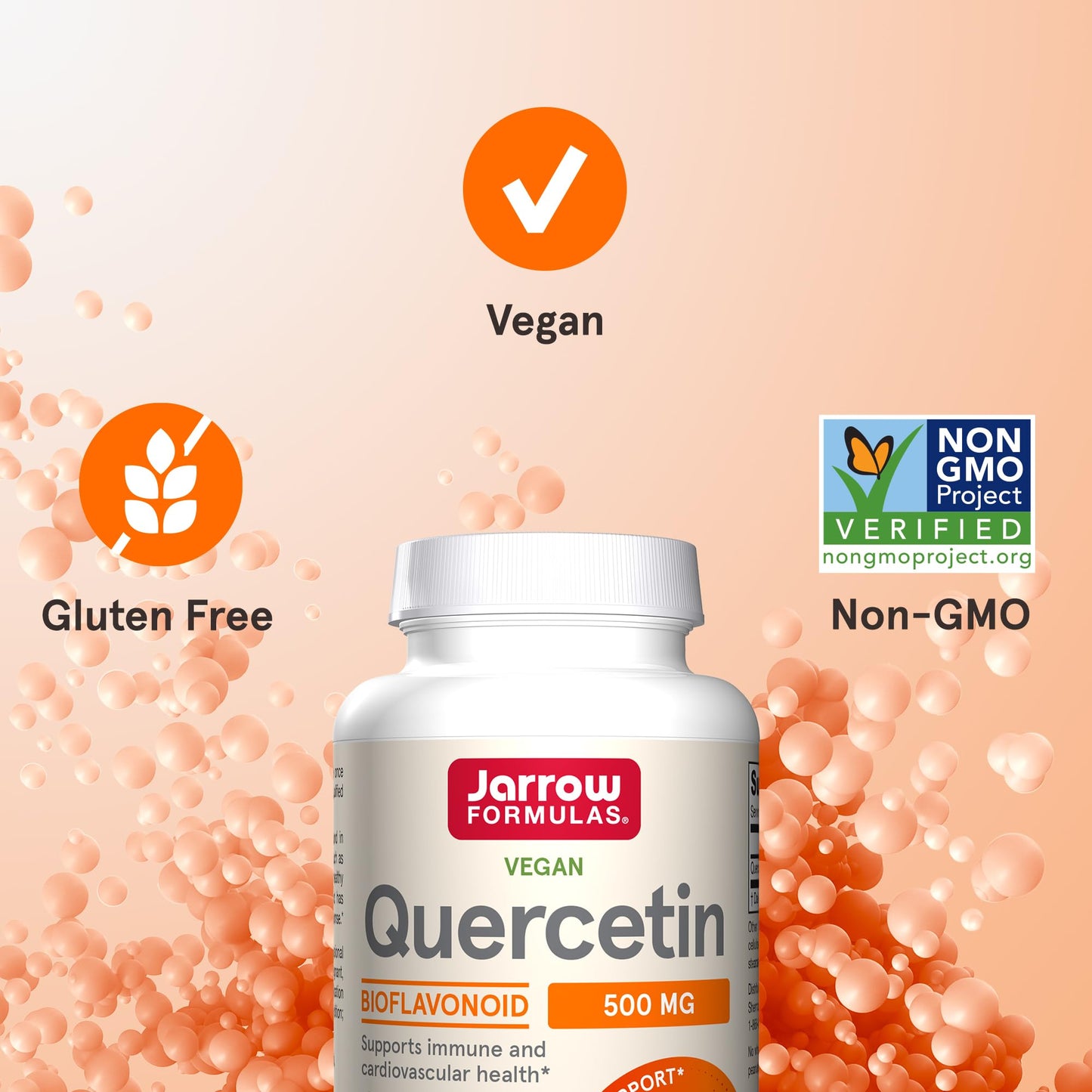 Jarrow Formulas Quercetin Supplements - 500 mg, Antioxidant Support for Cardiovascular and Immune Health, Supplement with 200 Veggie Capsules
