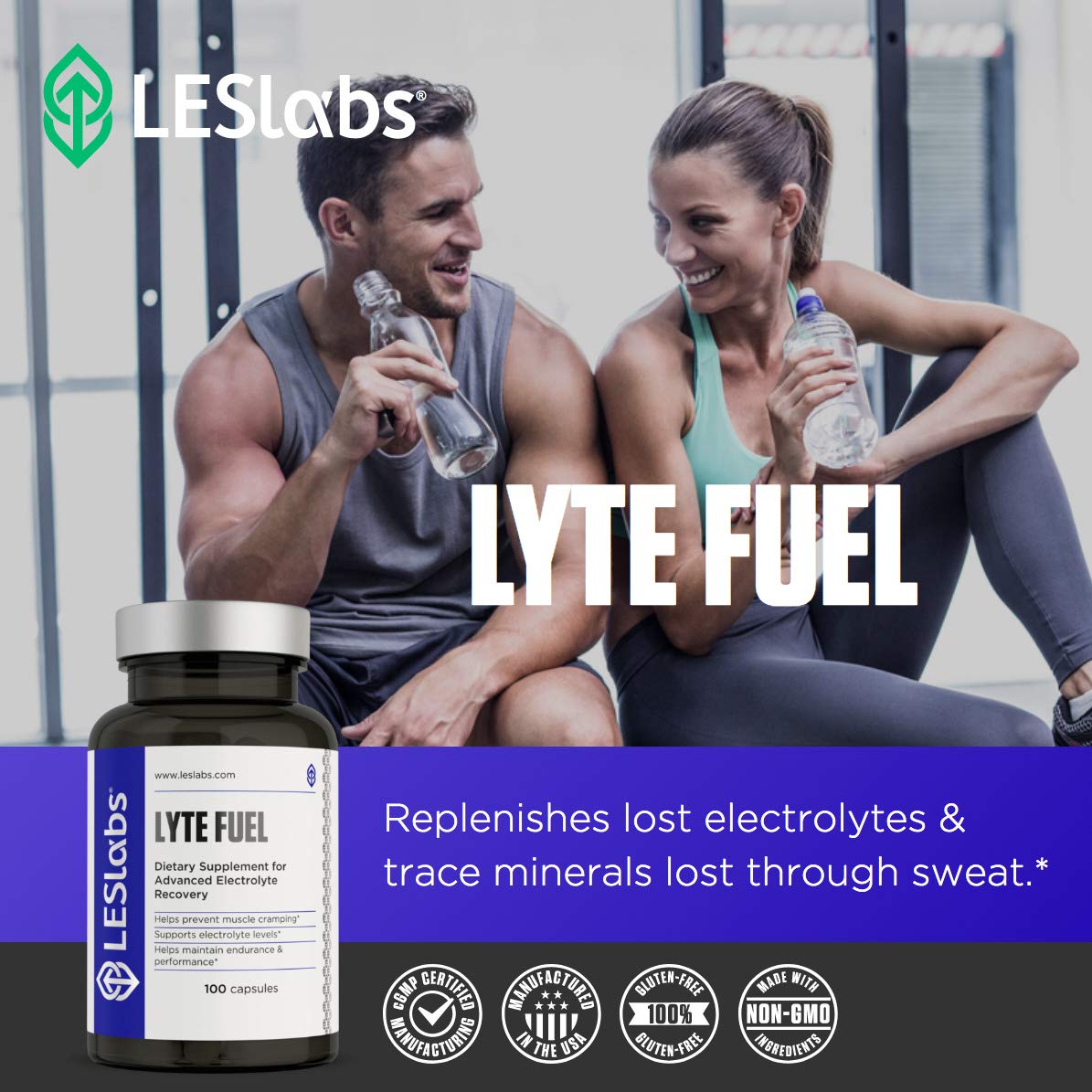LES Labs Lyte Fuel - Electrolyte Replacement, Endurance, Performance, Muscle Cramping & Keto Support - Magnesium, Zinc, Potassium & Chromium - Non-GMO Supplement - 100 Capsules