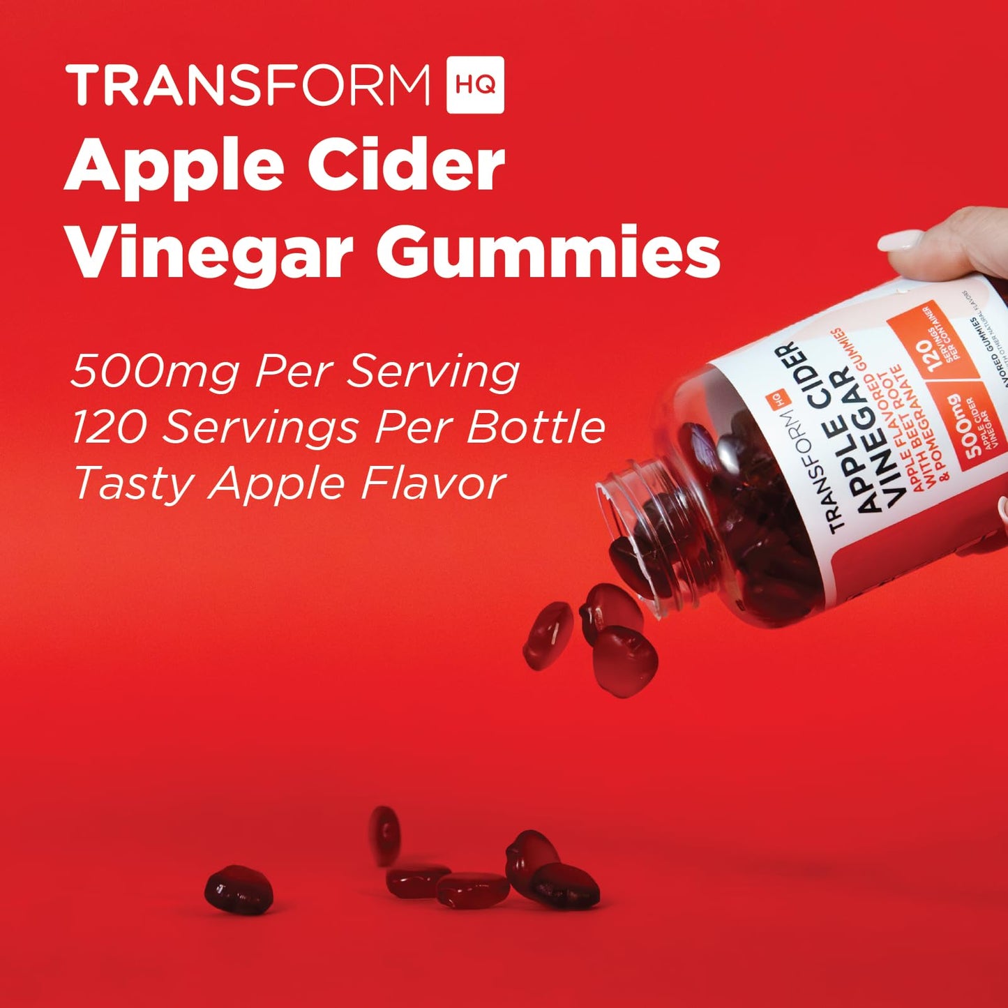 TransformHQ Apple Cider Vinegar Gummies (120 Servings, 500mg Per Serving) - Gluten Free, Non-GMO