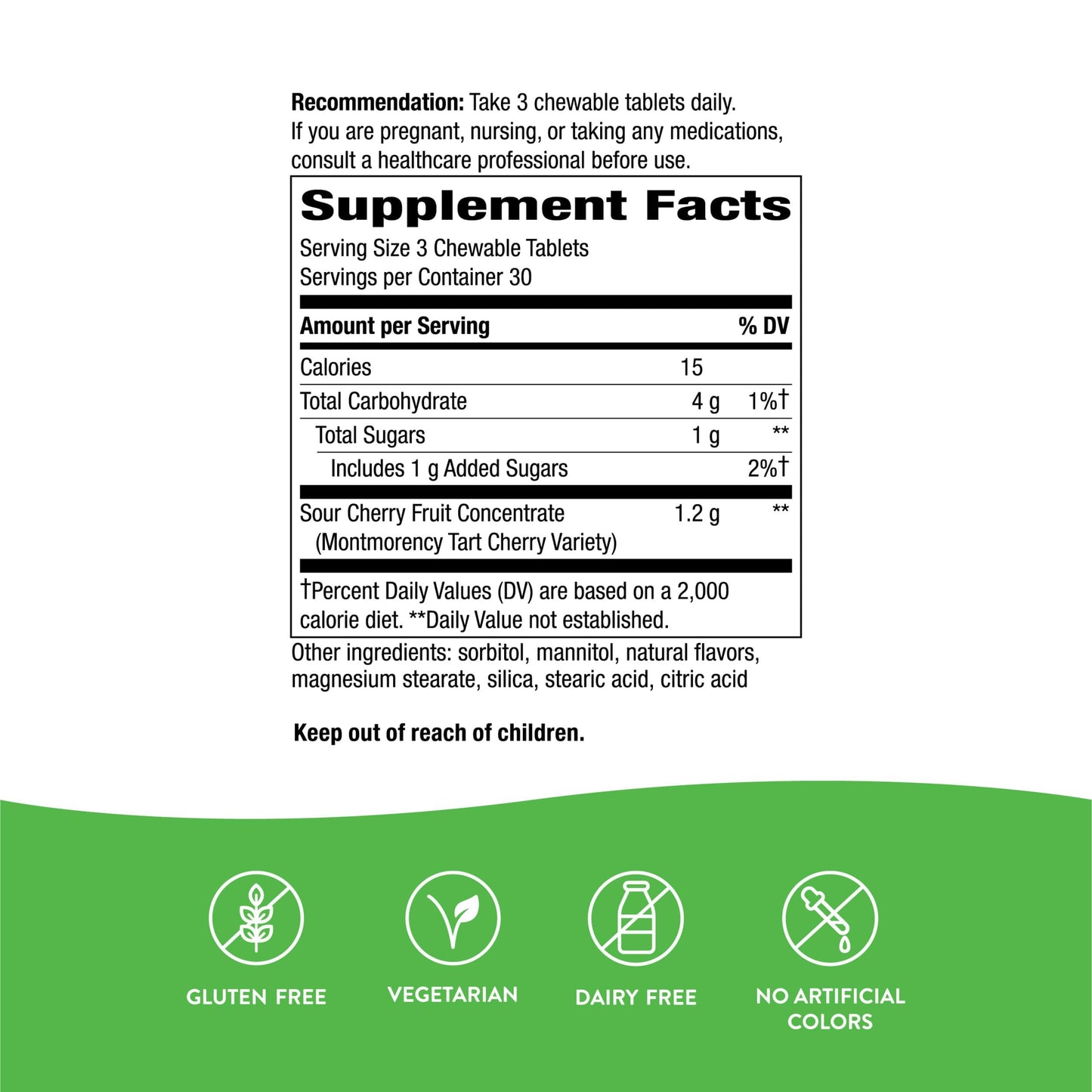 Nature's Way Tart Cherry Ultra Chewables, Supports Antioxidant Pathways* with Anthocyanins, 1,200 mg Potency per 3-tablet Serving, Cherry Flavored, Gluten Free, Vegan, 90 Count (Packaging May Vary)