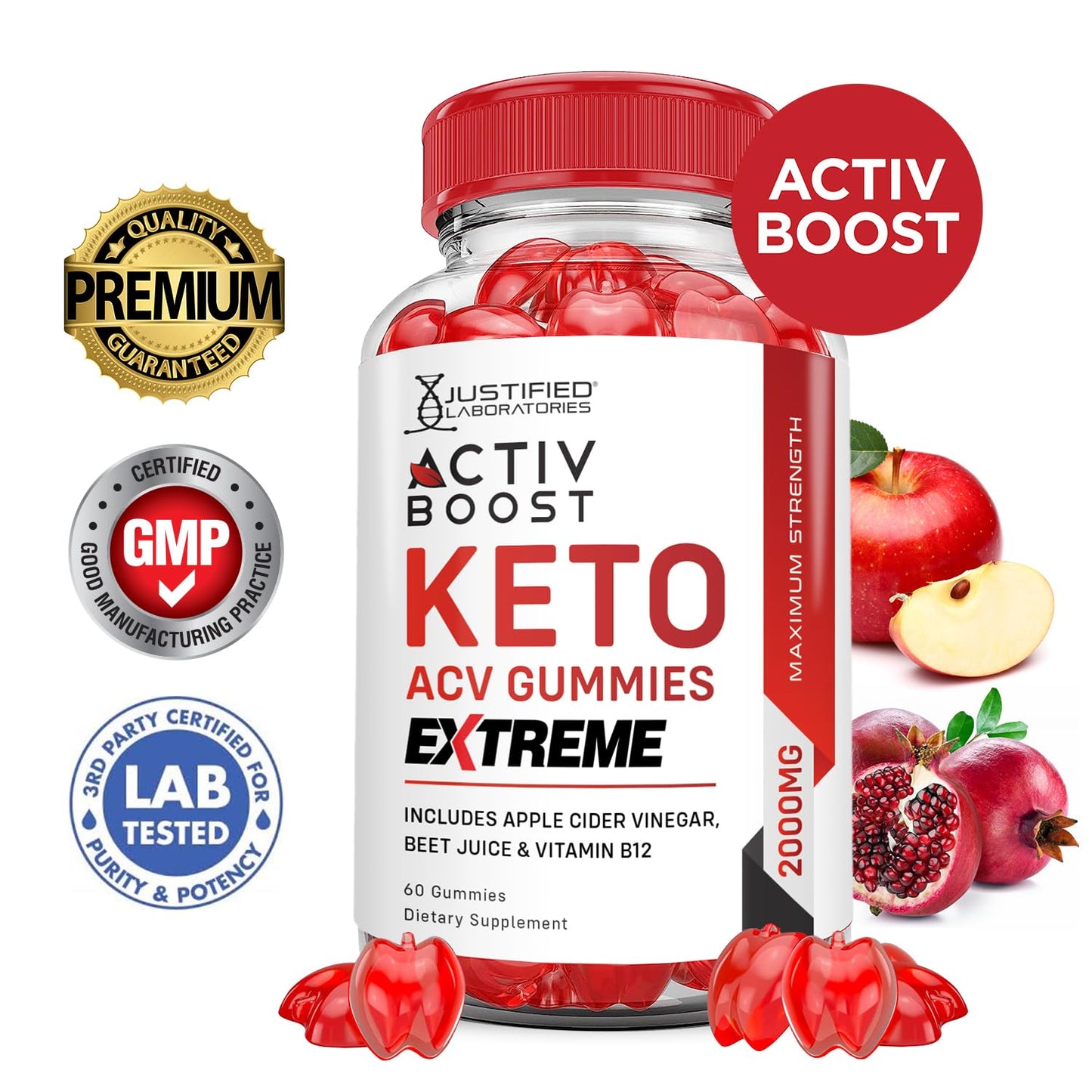 (2 Pack) Activboost Keto ACV Gummies Extreme 2000MG Active Boost Keto Gummies Apple Cider Vinegar Activ Boost Formulated with Pomegranate Beet Juice Powder B12 Vegan Non GMO 120 Gummys