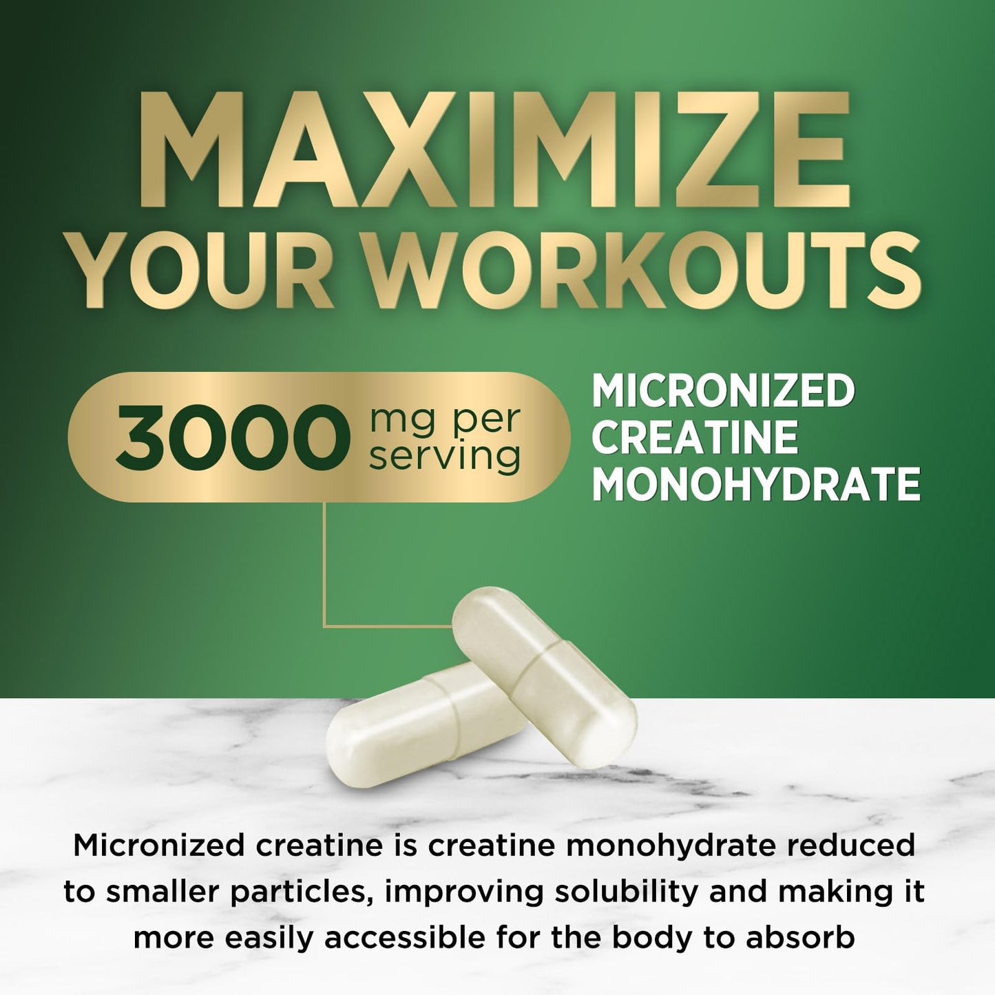 Creatine Monohydrate Capsules 3,000mg Micronized Creatine Supplement Support for Lean Muscle Strength & Endurance, Creatine Pills for Women & Men, Unflavored Tablets Non-GMO Gluten Free - 120 Capsules
