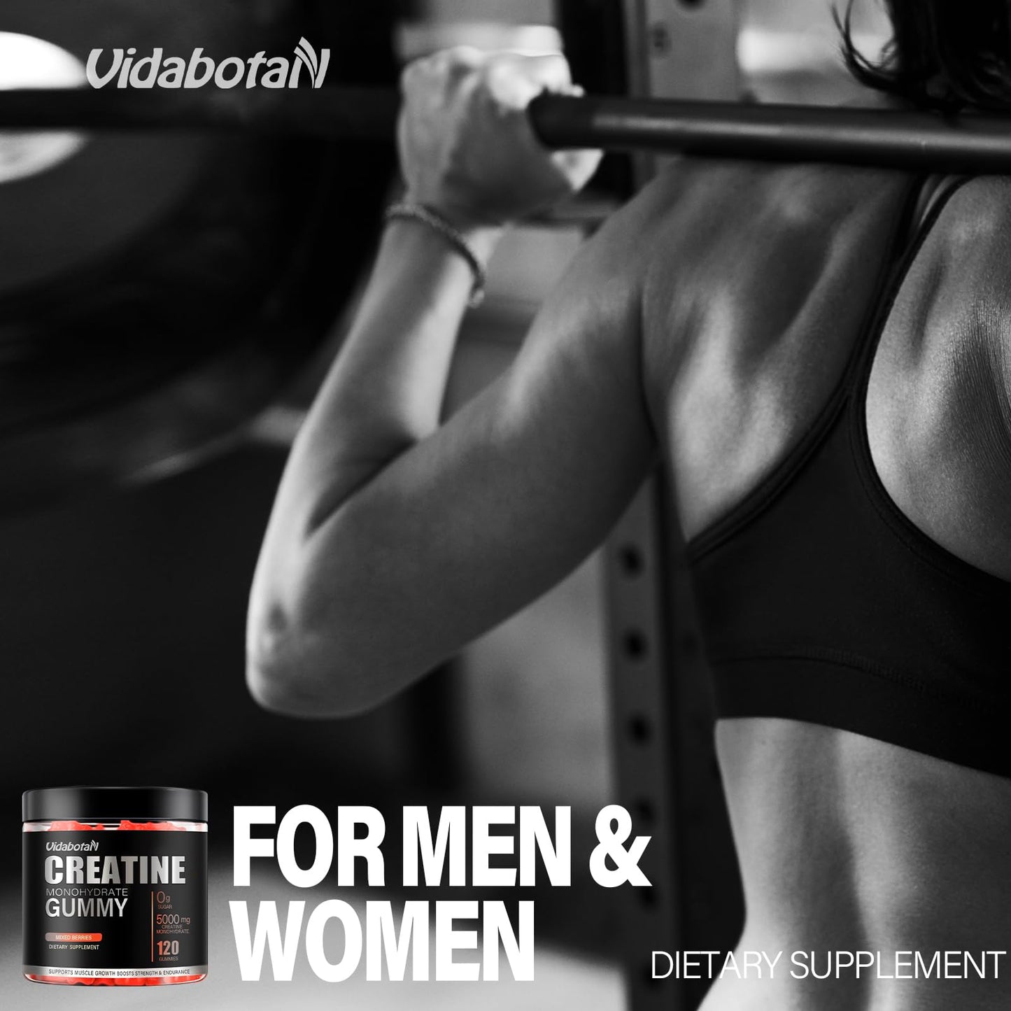 Sugar Free Creatine Monohydrate Gummies 5000mg for Men & Women- Chewables Creatine Monohydrate with L-Taurine, B6, B12 for Muscle Growth and Strength, Vegan, Natural Mixed Berry Flavor, 120 Count