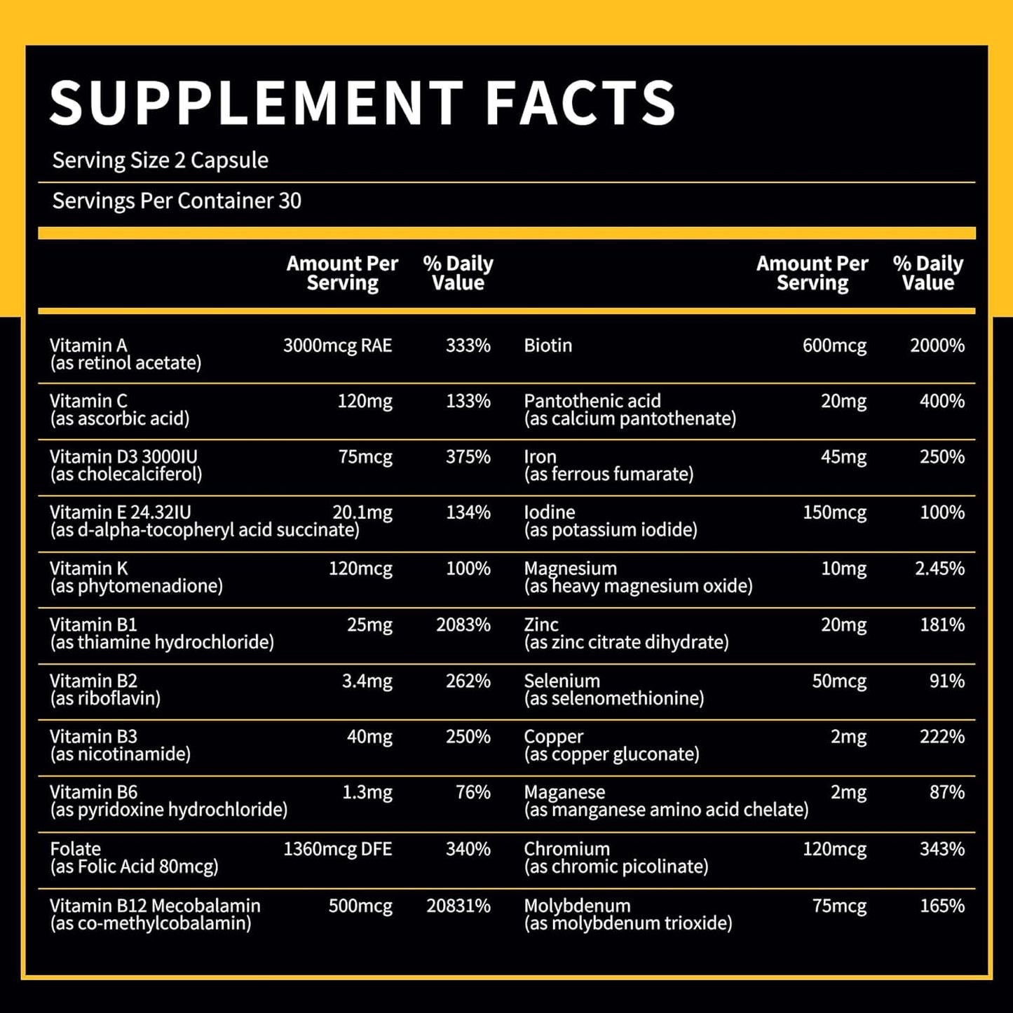 BN Caps - Multivitamin Capsule with 22 Essential Nutrients: Vitamins A, B-6, B-12, C, D3, E, K, Biotin, Iron & Zinc, Supports Men & Women Overall Health, 120 Capsules, 120 Days Supply (2 Pack)