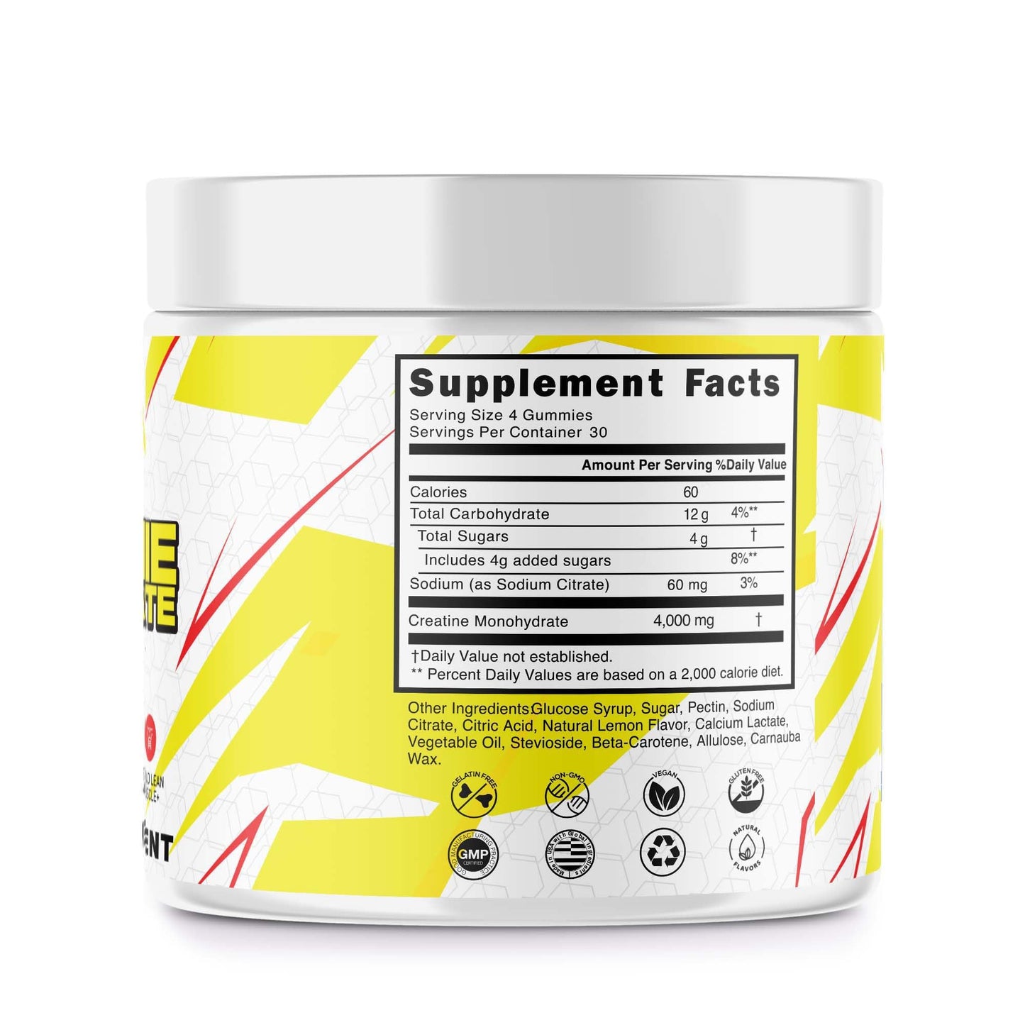 Ceres Nature Creatine Monohydrate Gummies for Men & Women-5g of Creatine Monohydrate per Serving - Vegan,Lemon Flavor, 120 Count.