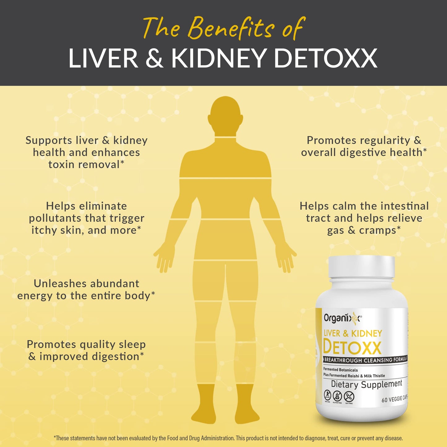Organixx Kidney & Liver Support Cleanse Supplement, Milk Thistle Reishi Herbal Formula For Digestive Health, Kidney & Liver Health, Sleep & Energy Support, Gluten Free, Non GMO, 60 Vegetarian Capsules