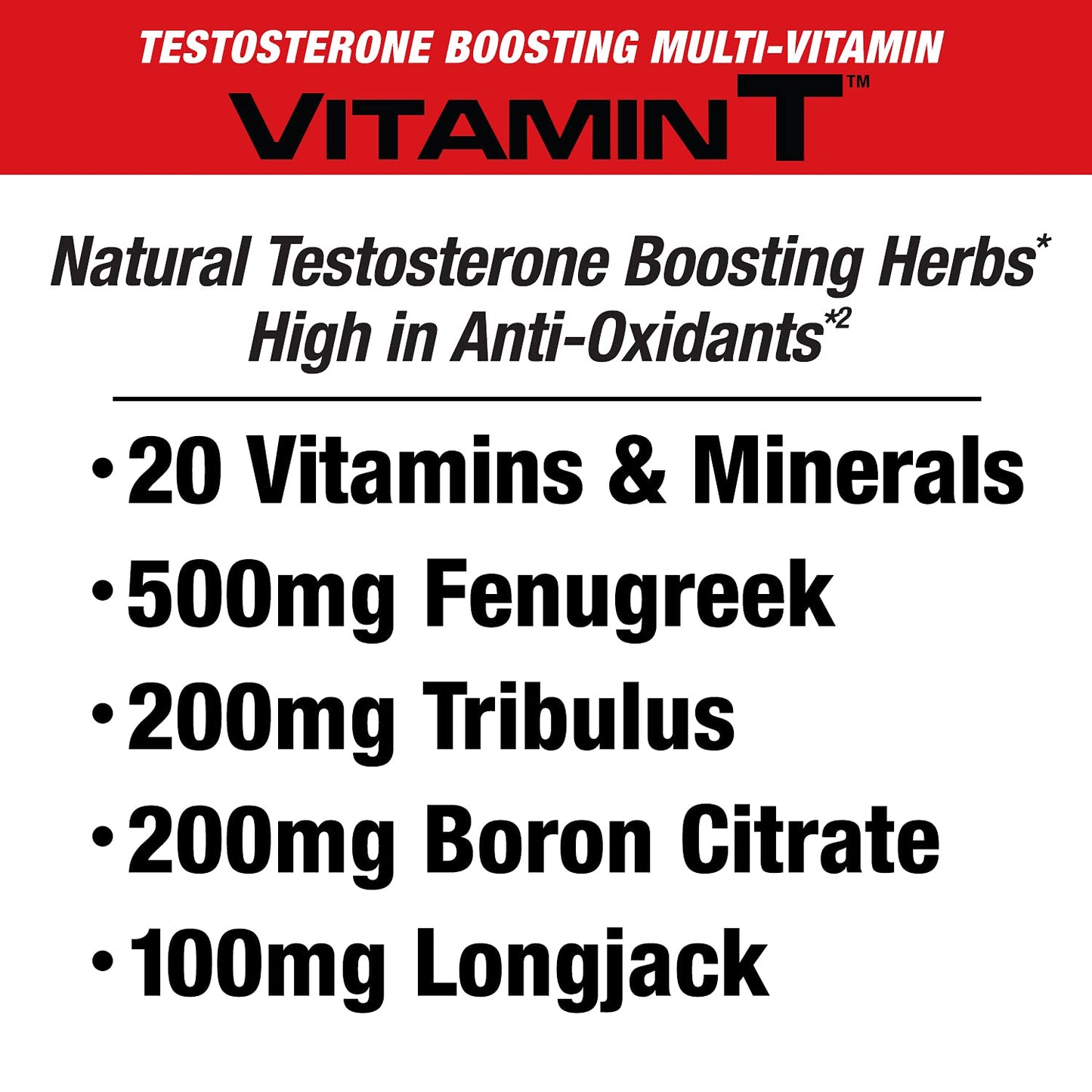 MuscleMeds Vitamin T Daily Complete Multivitamin for Men Enhances Testosterone Muscle Building Sexual Performance 20 Vitamins Minerals Fenugreek Tribulus Longjack, Brown, 90 Count