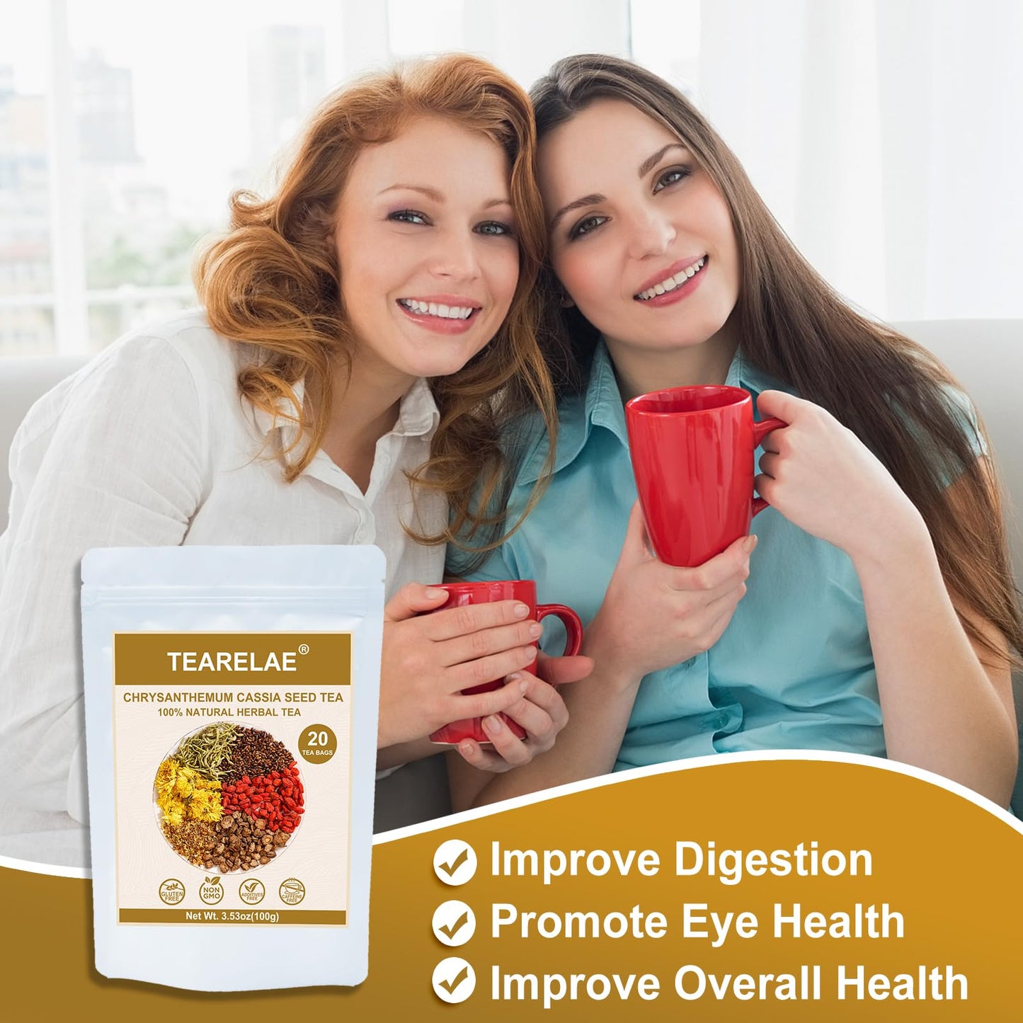 TEARELAE  Chrysanthemum Cassia Seed Tea  5g x 20 Counts  Burdock Root Goji Berry Honeysuckle Osmanthus  Combination Herbal Tea Bags