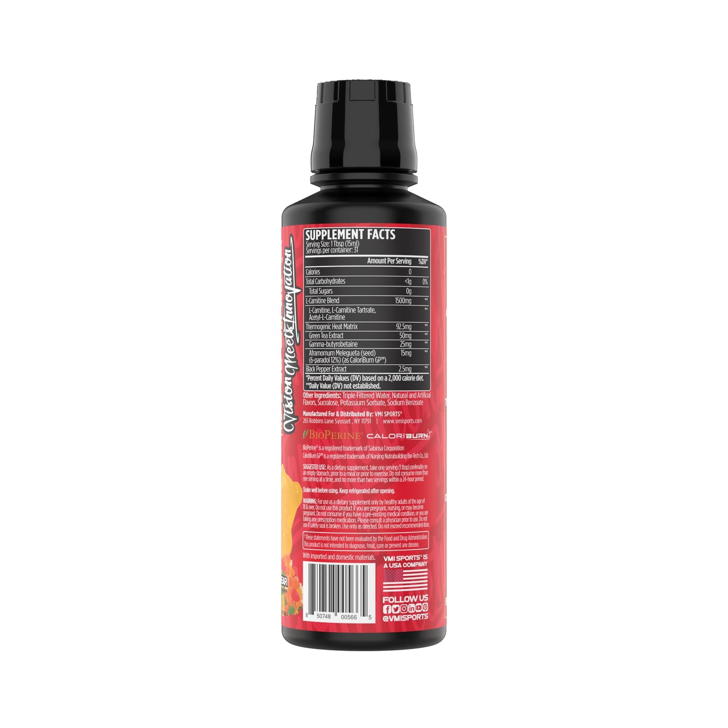 VMI Sports L-Carnitine 1500 Heat Liquid Enhanced Thermogenic | 1500 mg Carnitine | Maximum Absorption Formula | Great Taste for Men & Women | 31 Servings (Gummy Bear)