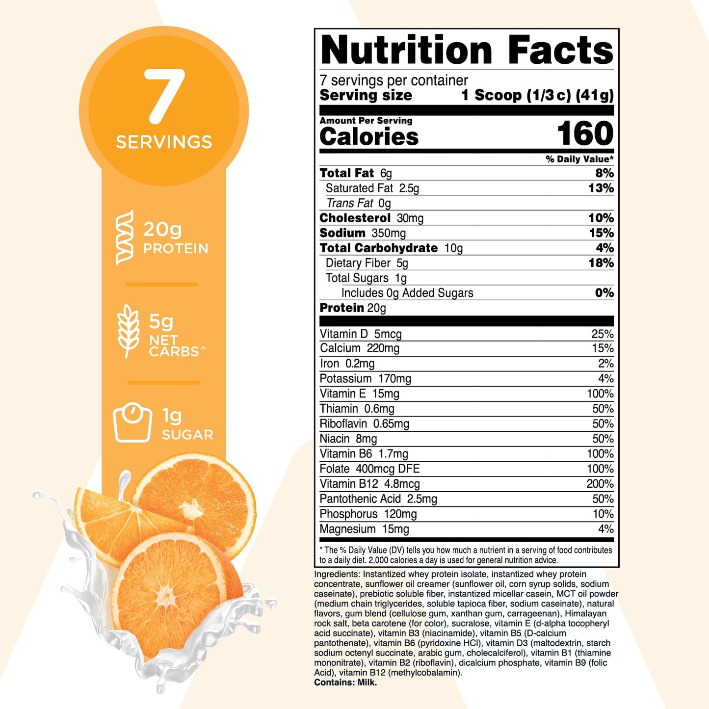 TransformHQ Meal Replacement Shake Powder 7 Servings (Orange Cream) - Gluten Free, Non-GMO