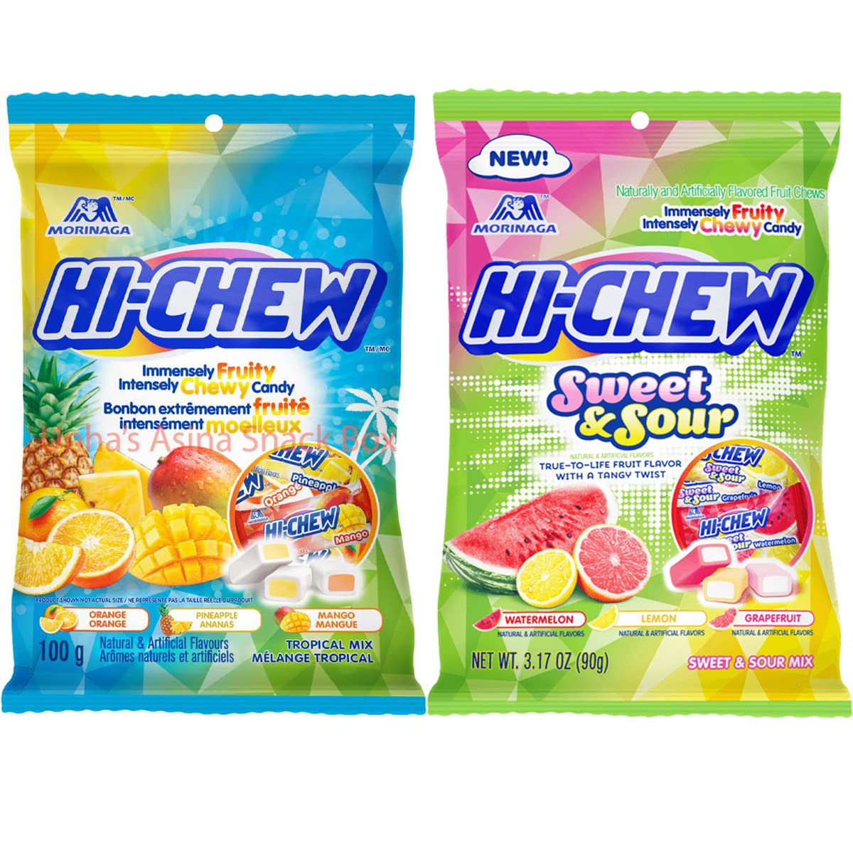 Hi Chew Candy 2 Different Flavors Fantasy Mix and Berry Mix Fruity Chewy Japanese Candy Variety Pack of 2 Tropical  Sour Mix