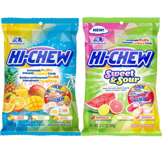 Hi Chew Candy 2 Different Flavors Fantasy Mix and Berry Mix Fruity Chewy Japanese Candy Variety Pack of 2 Tropical  Sour Mix