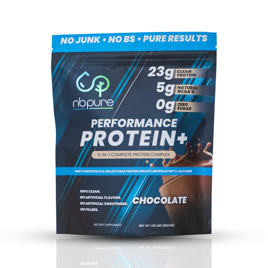 nbpure Performance Protein+: Natural Protein Blend- 23g Whey Isolate & Concentrate + Milk Protein Isolate- Clean, Healthy Protein Powder - Nothing Artificial, Chocolate