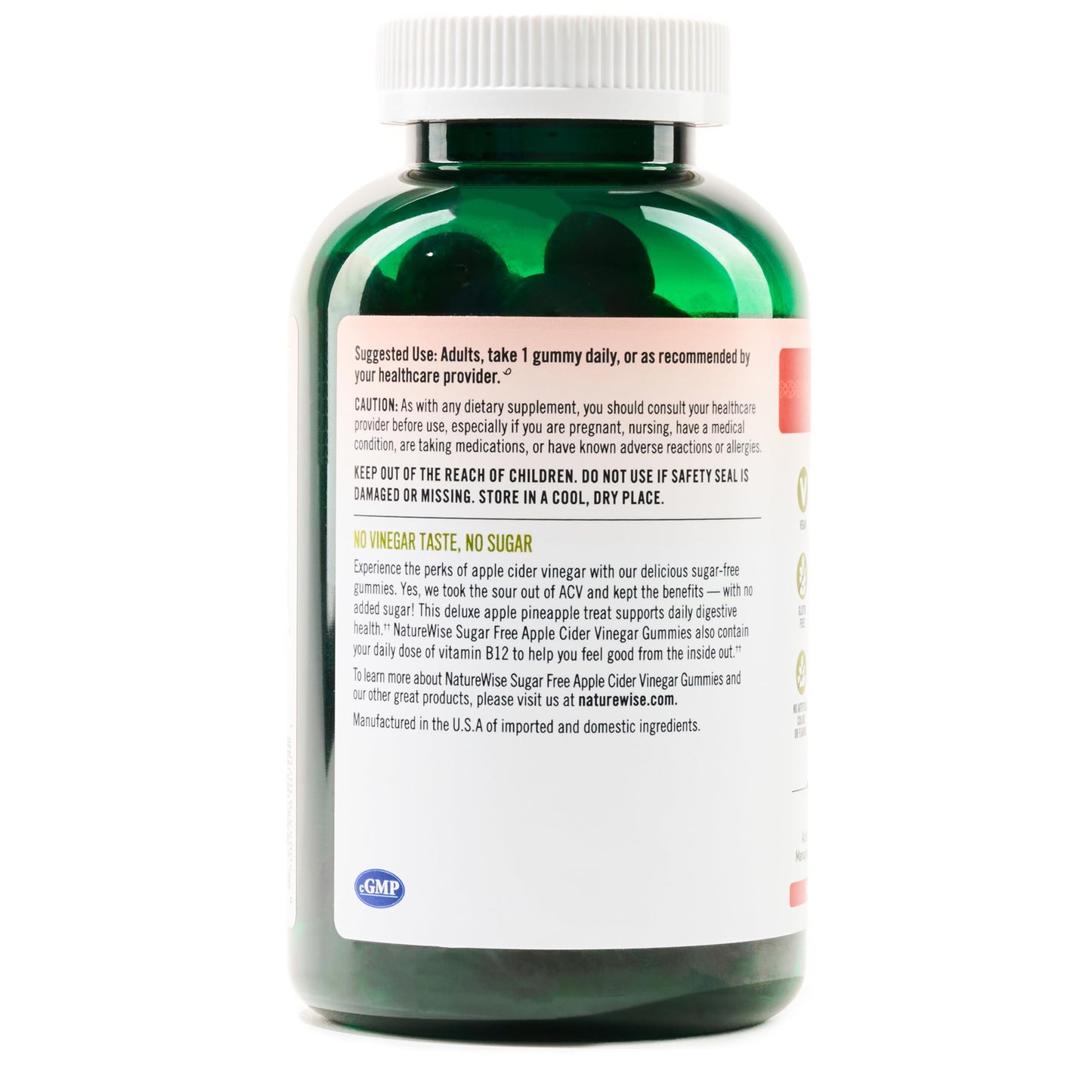 NatureWise Apple Cider Vinegar ACV Gummies - 1000mg ACV per 2, Sugar Free, Vegan - Energy & Gut Health - ACV Gummies W/Vitamin B12-180 Gummies[3-Month Supply for 1000mg / 6-Month Supply for 500mg]