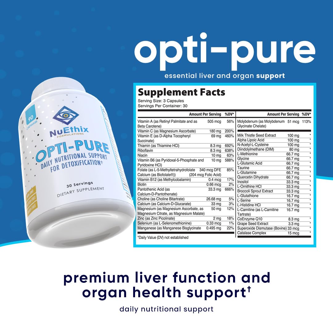 NuEthix Formulations Opti-Pure, Daily Nutritional Support for Detoxification Supplement, Supports Liver Function and Elimination of Toxins, 30 Serving Bottle