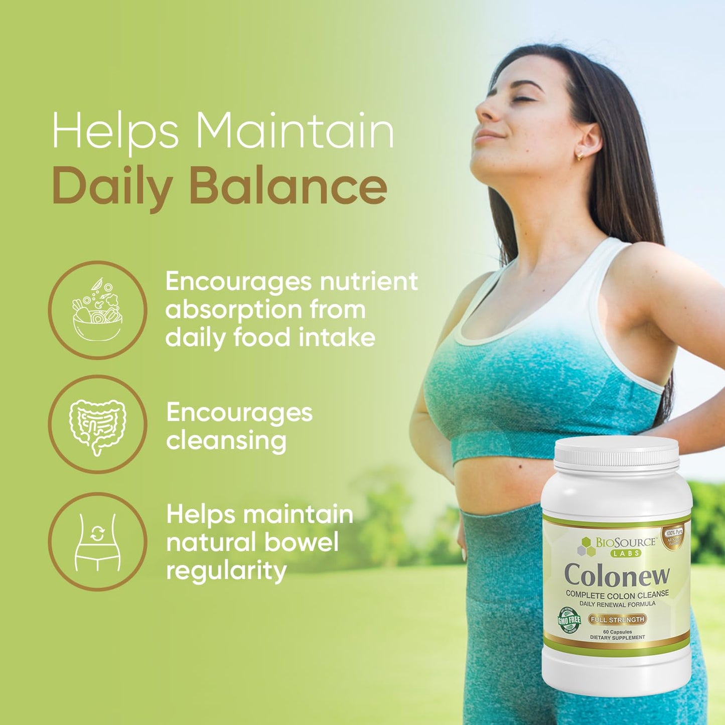 BioSource Labs Colonew Complete Colon Cleanse Natural Detox Supplement for Daily Digestive Health, Renewal Formula - (60 Capsules)