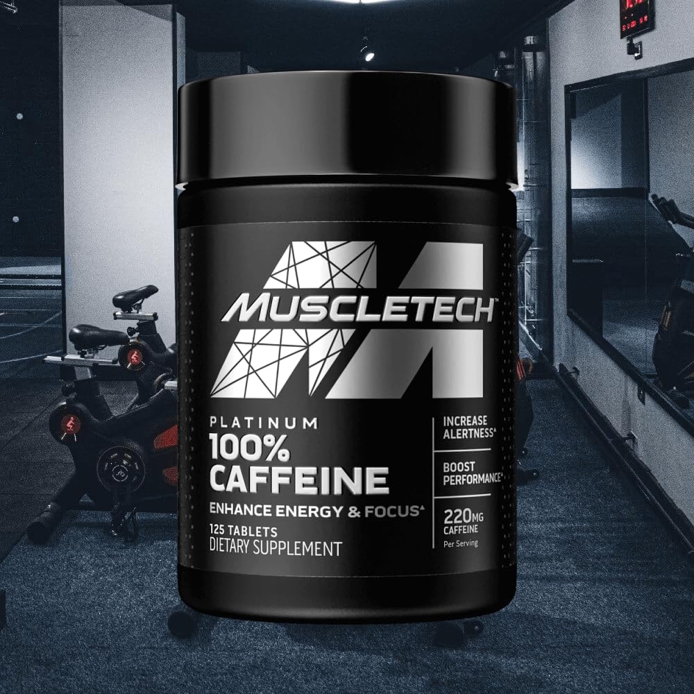 Caffeine Pills, MuscleTech 100% Caffeine Energy Supplements, PreWorkout Mental Focus + Energy Supplement, 220mg of Pure Caffeine, Sports Nutrition Endurance & Energy, 125 Count (Package may vary)