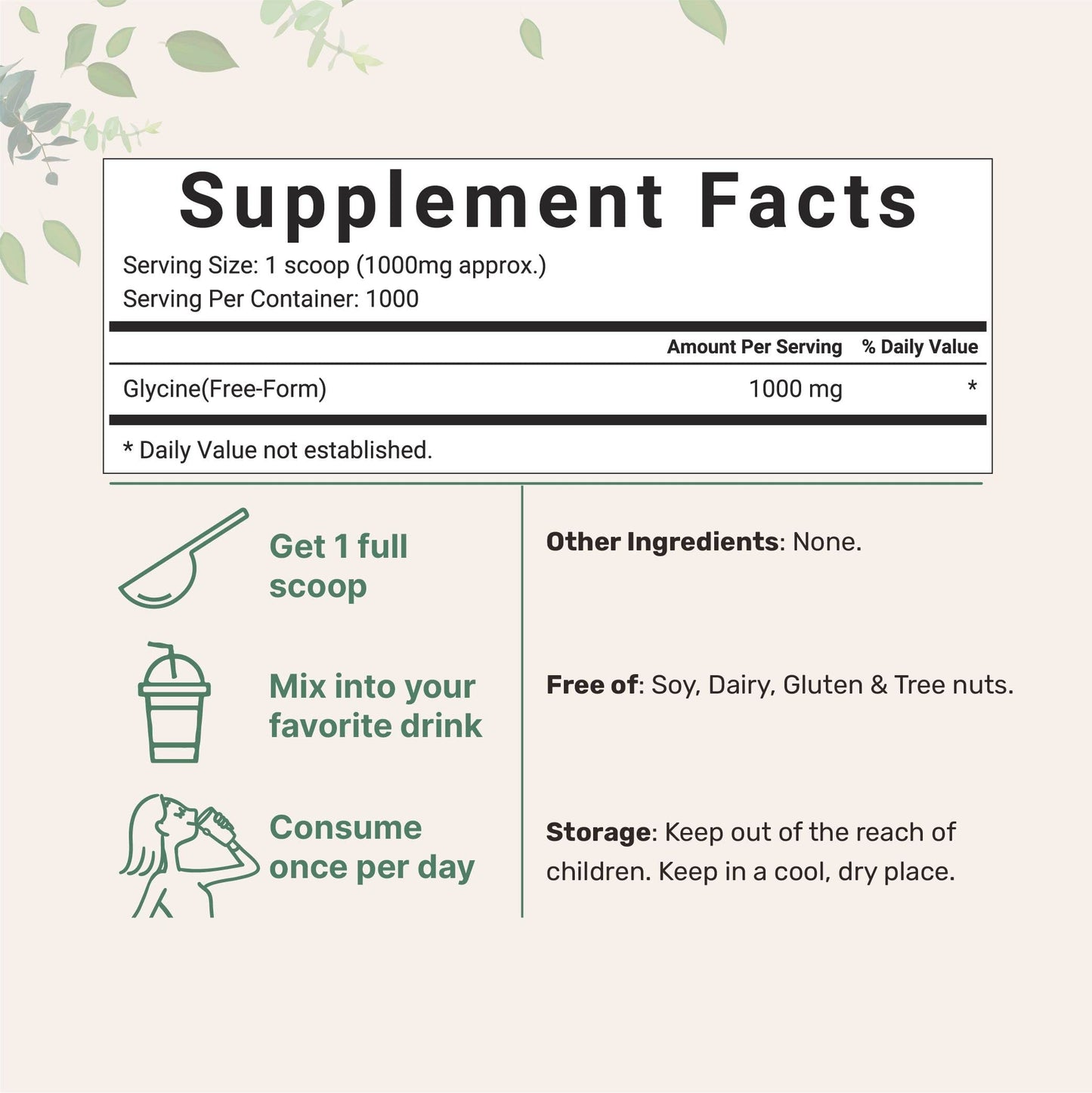 Micro Ingredients Glycine Powder, 1KG (2.2 Pounds), Glycine 1000mg Per Serving, Supports Restful Sleep and Neurotransmitter, Water Soluble and Products of USA