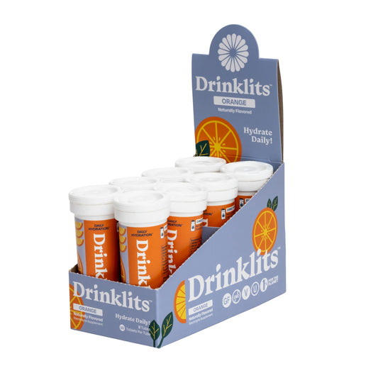 Drinklits Orange Electrolyte Sports Drink Fizzy Hydration Tablets (8) Tube Bundle | Natural Flavors - 0g Sugar - Daily Use | 80 Servings - 10 Tablets Per Tube