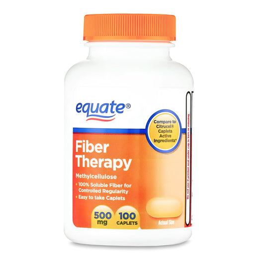 Equate Fiber Therapy Methylcellulose Caplets, 500 mg, 100 Count