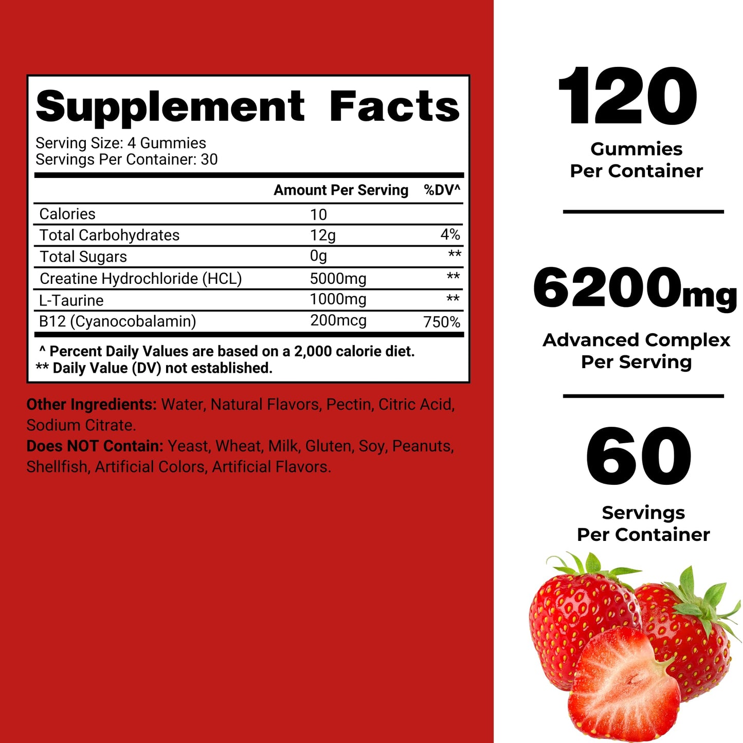 Creatine HCL Gummies for Men & Women 5g Sugar Free - 120 Creatine Gummies for Muscle Strength, Muscle Builder, Energy Boost, Booty Gain, Pre-Workout & Recovery Supplement Gummy Chews