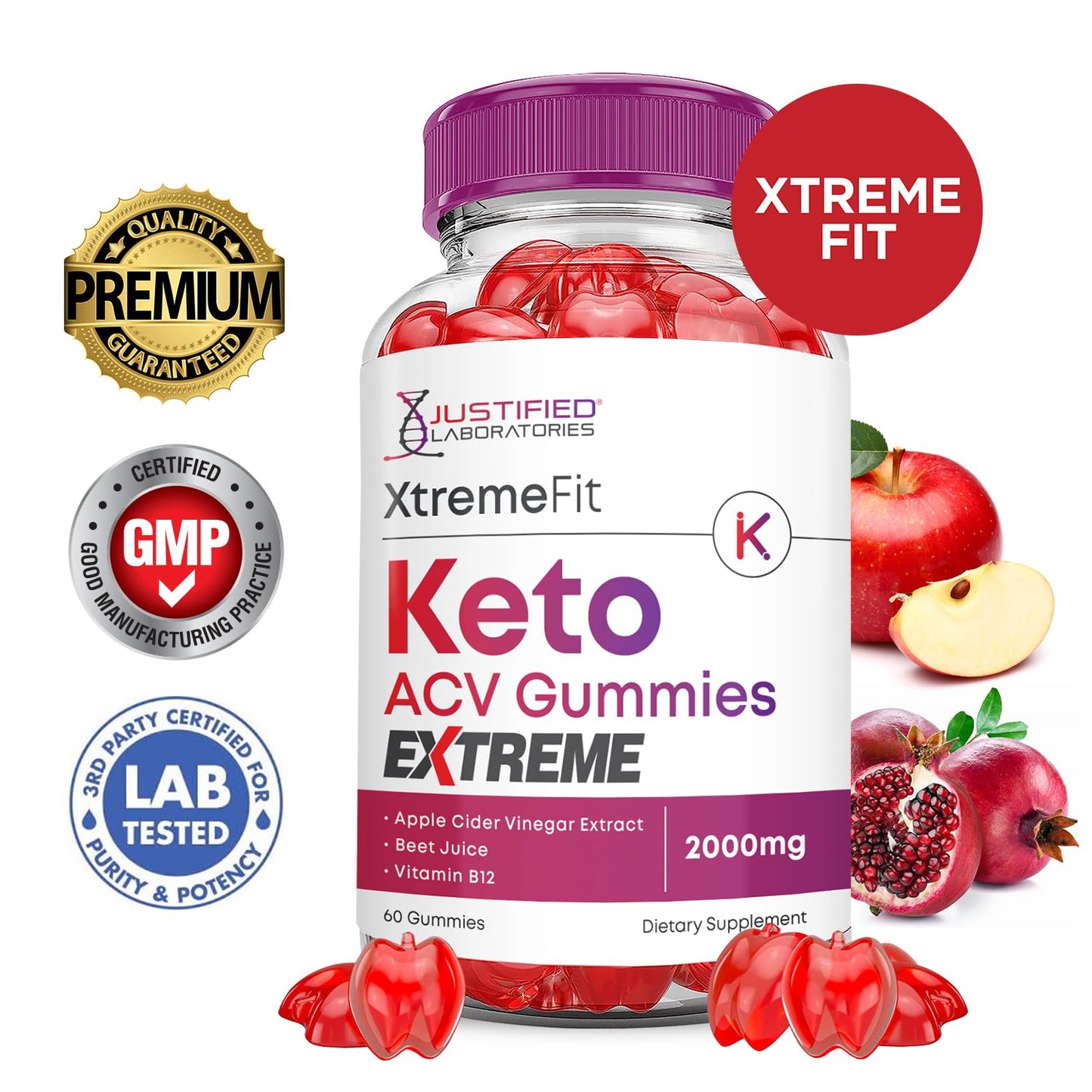 Xtreme Fit Keto ACV Gummies Extreme 2000MG XtremeFit Keto Gummies Apple Cider Vinegar Formulated with Pomegranate Beet Juice Powder B12 Vegan Non GMO 60 Gummys