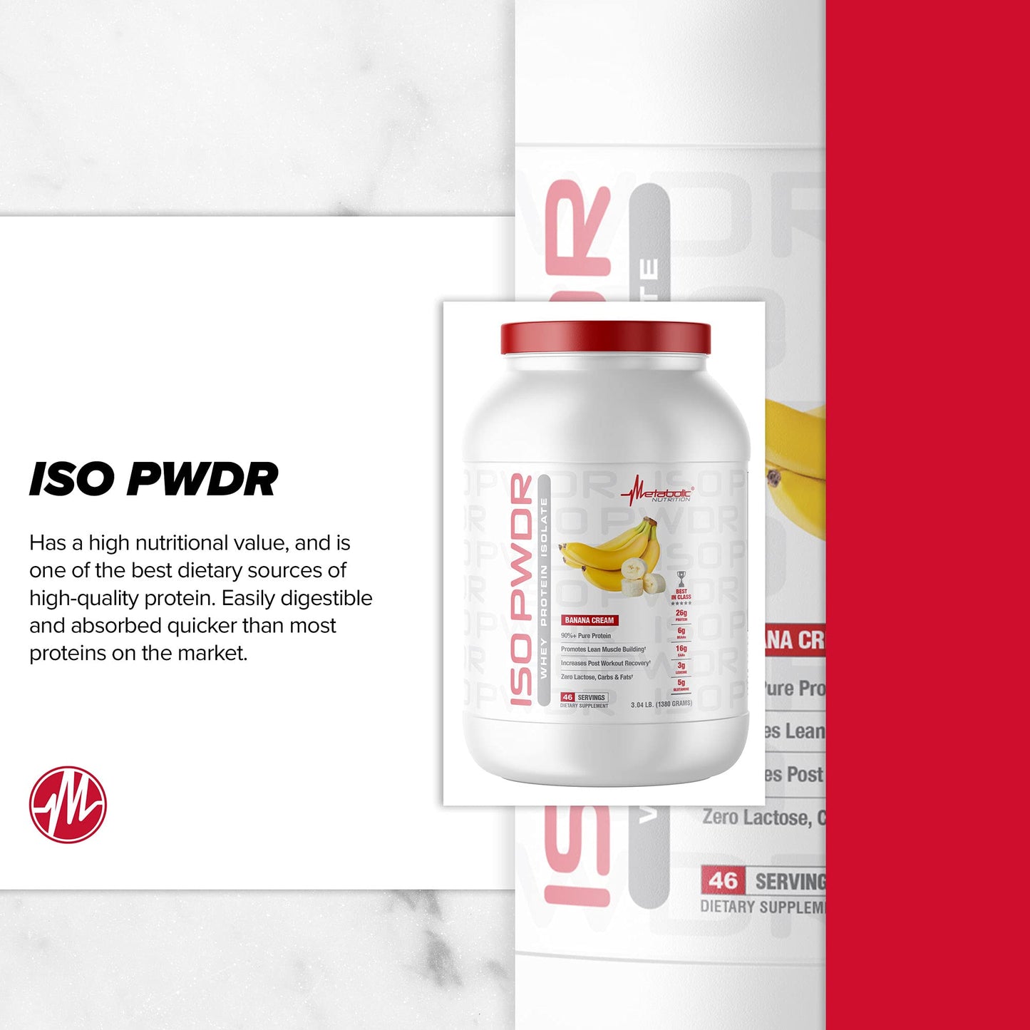 Metabolic Nutrition Whey Protein Isolate ISO PWDR Birthday Cake, 3.04lb, 23 Servings, 26g Protein, Fast Digesting, Zero Carbs, Delicious Flavor, Very Low Carbs & Fat, Zero Lactose