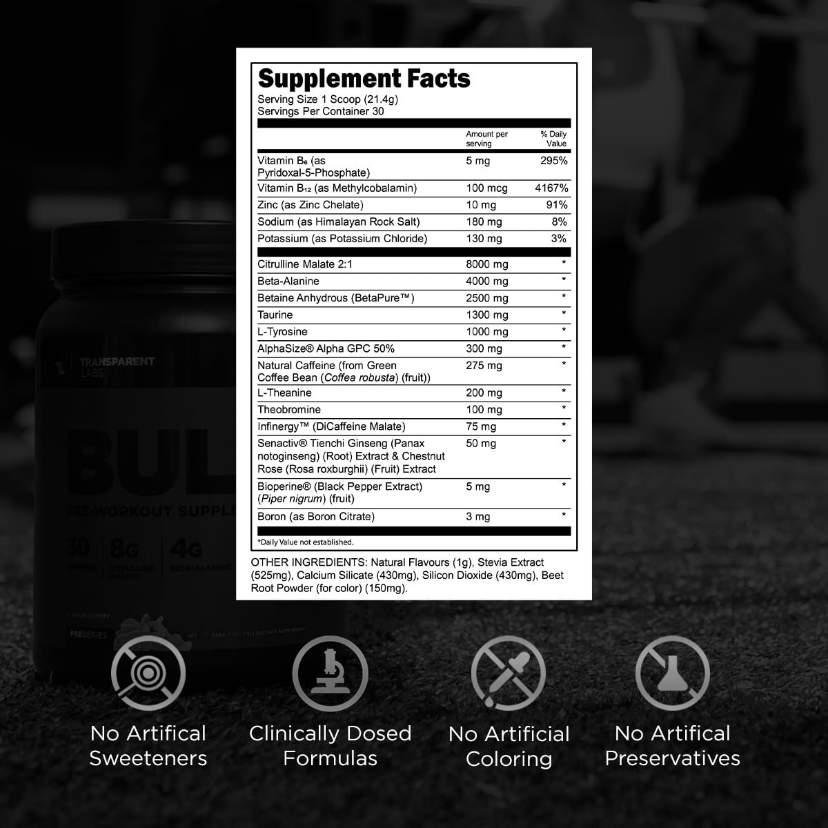 Transparent Labs Bulk Black Pre Workout - Clinically Dosed, Sugar Free Preworkout for Men and Women with Beta Alanine Powder, Citrulline Malate, & Caffeine - 30 Servings, Cherry Kiwi