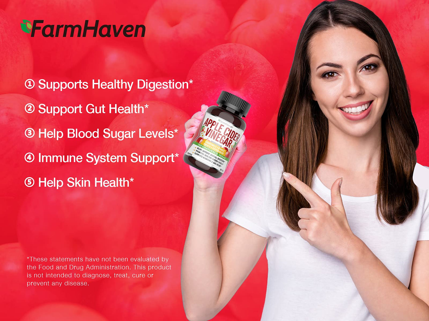 FarmHaven Apple Cider Vinegar Capsules with Mother, ACV Capsules with Mother 1390MG, Apple Cider Vinegar Pills with Ginger, Apple Vinegar Pills for Digestion Healthy, Vinegar Tablets with Mother