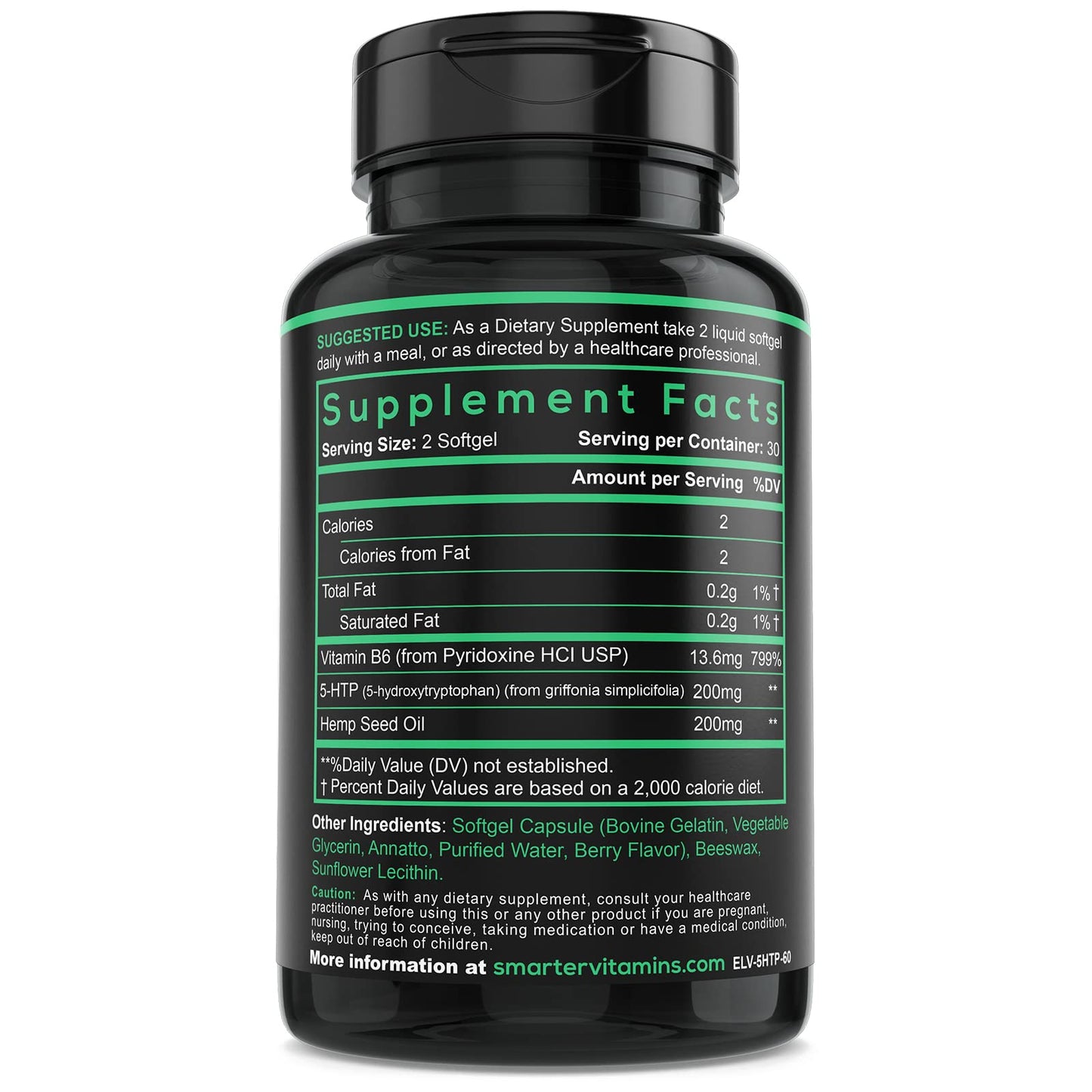 200mg 5-HTP + Vitamin B6, Extended Time Release, 60 softgels, 30 Servings