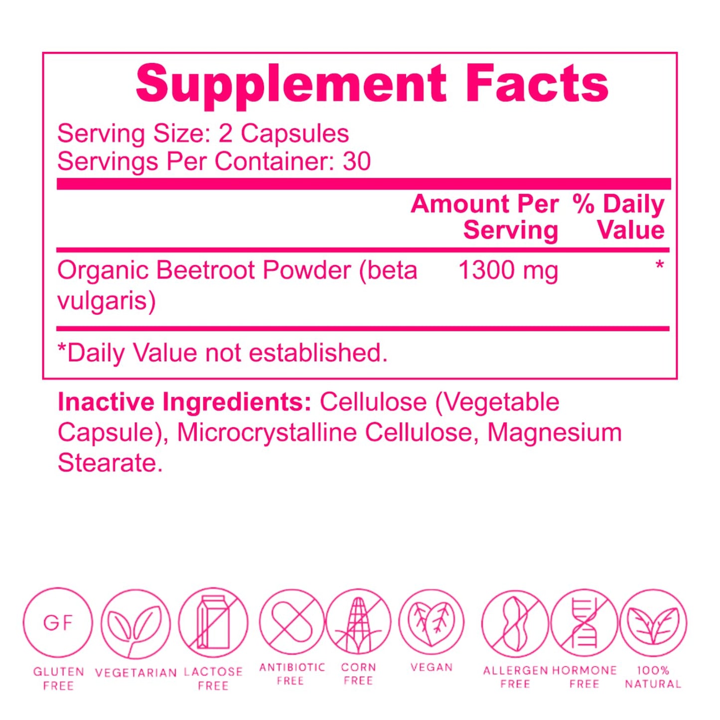 Ultra Diet Organic Beetroot Capsules, 1300mg, Nitric Oxide, 100% Natural, Non-GMO, 60 Capsules