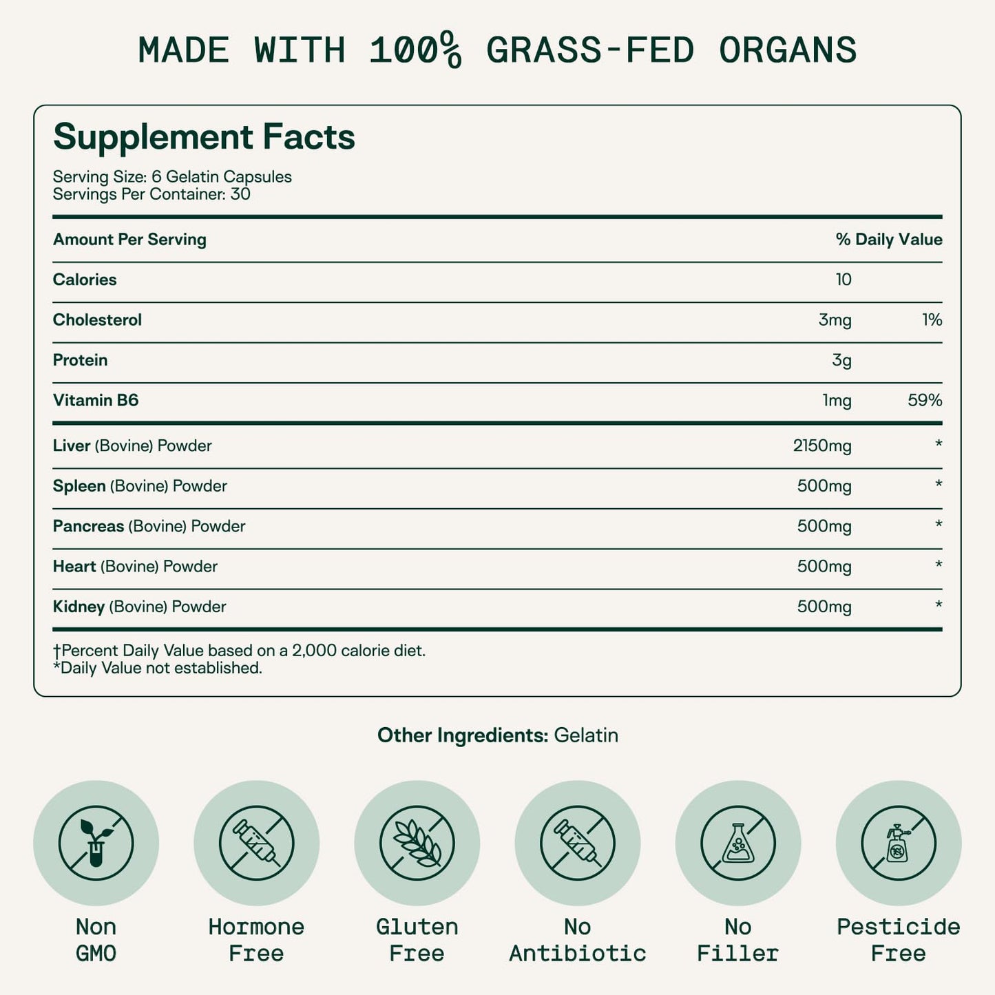 Adapt Naturals Organ Supplement, Bioavailable Grass Fed Beef Liver Capsules, Blend of Liver, Heart, Kidney, Pancreas & Spleen, Support Liver Cleanse Detox & Repair | Source of CoQ10-30 Days Supply