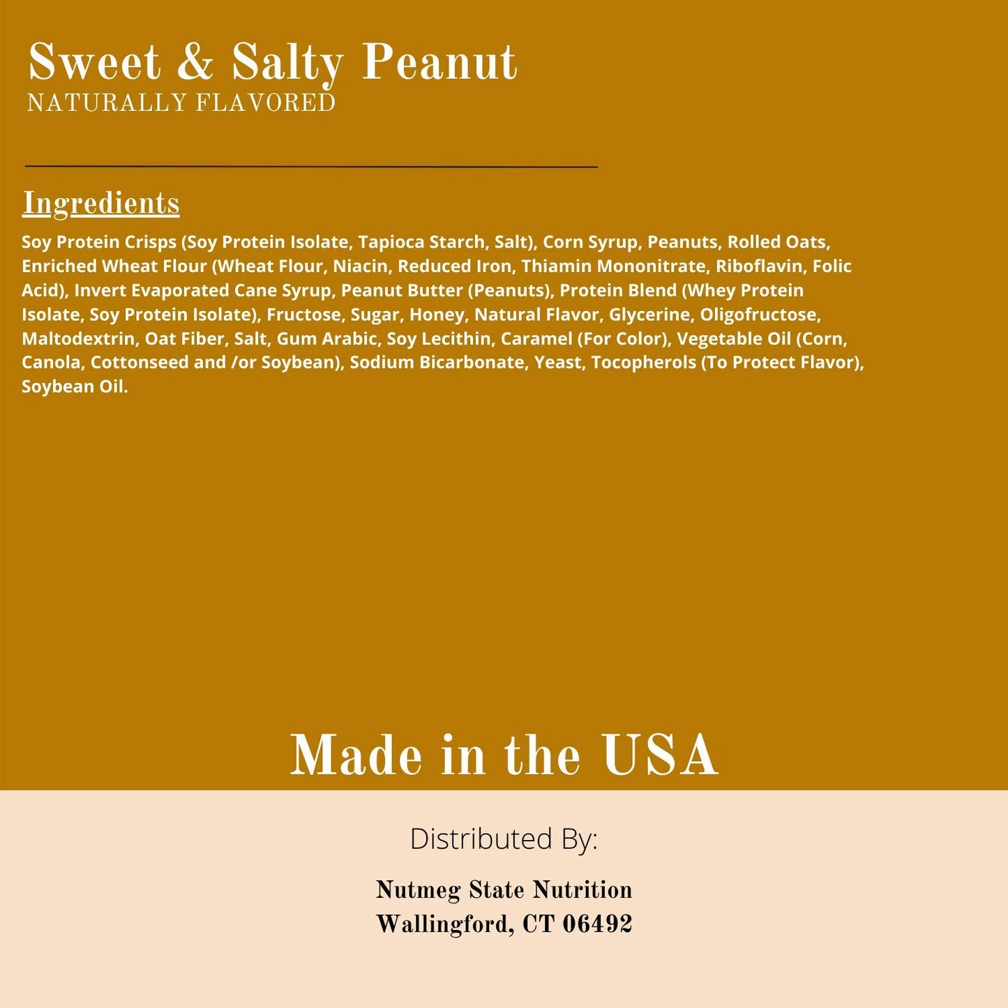 Nutmeg State Nutrition High Protein Snack Bar/Diet Bars - Sweet & Salty Peanut (7ct) - Trans Fat Free, Aspartame Free, Kosher, Appetite Suppressant