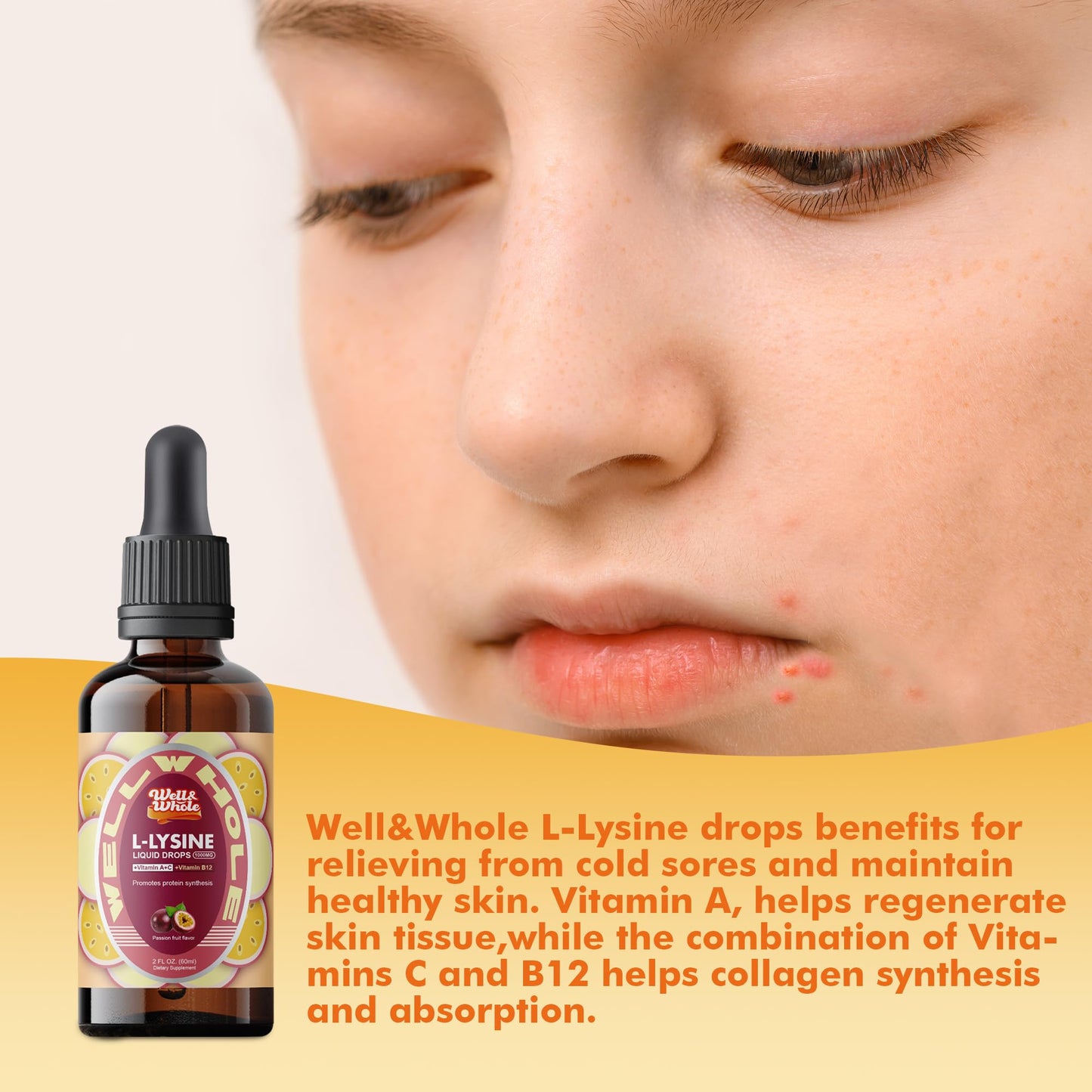 L-Lysine Supplement Liquid Drops | L-Lysine 1000mg Tincture with Vitamin A, C, and B12 for Adults & Kids | Immune Support, Skin & Lips Health, Collagen Synthesis | Non-GMO, Vegan, 2 Fl Oz (60 ML)