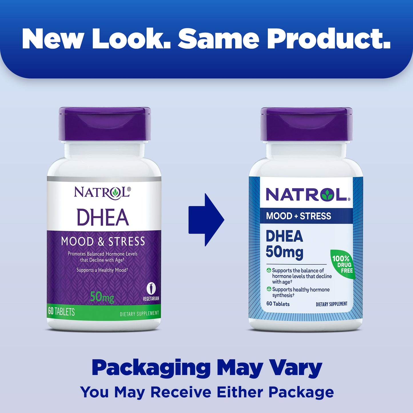 Natrol Mood & Stress DHEA 50mg With Calcium, Dietary Supplement for Balance of Certain Hormone Level and Mood Support, 60 Tablets, 60 Day Supply