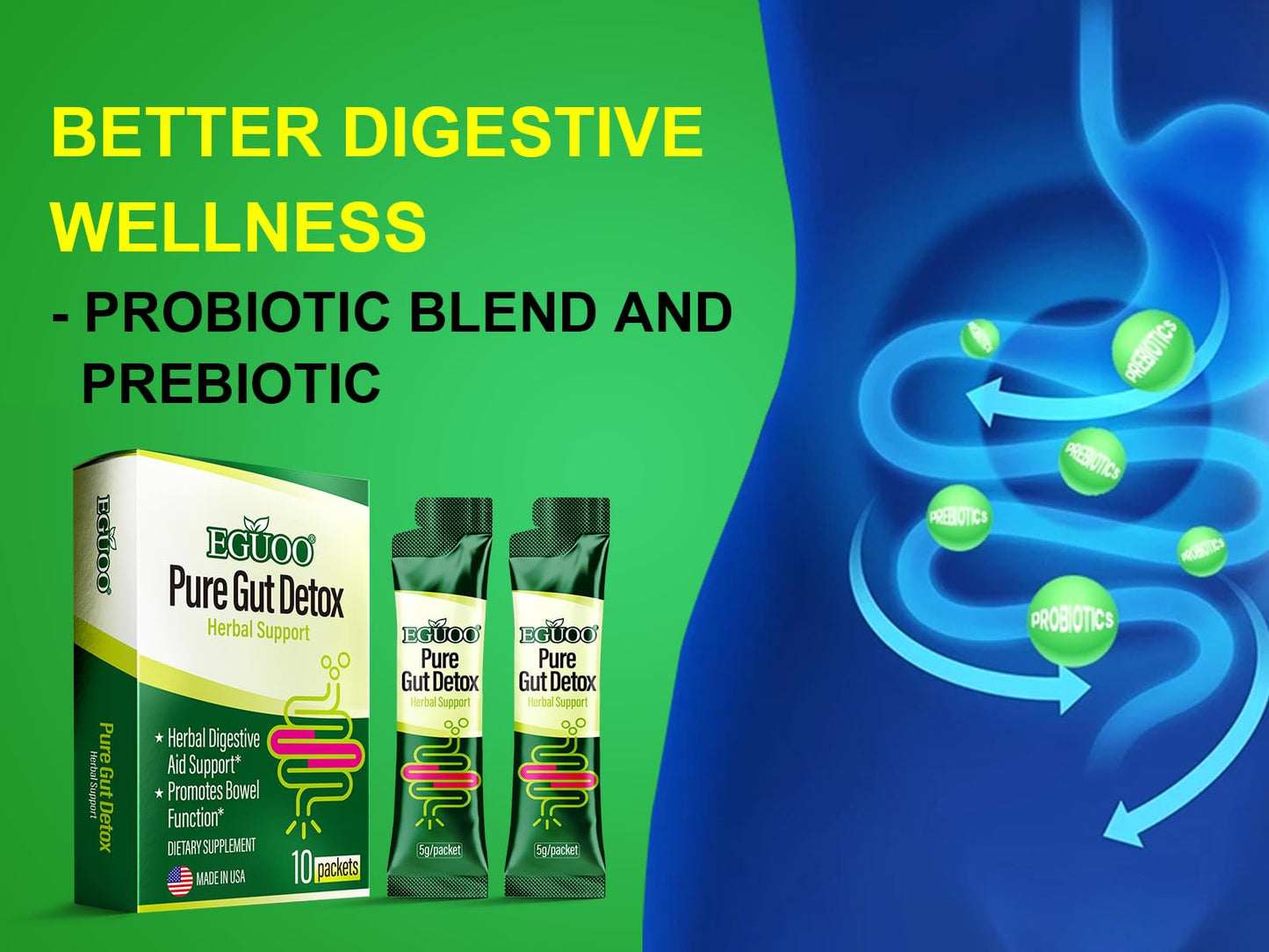 Pure Gut Detox - Colon Cleanse Cleanser Detox Cleanse Gut Cleanse for Women Men with Senna, Cascara Sagrada, Digestive Enzymes, Probiotic Blend and Prebiotic - Bloating and Constipation Relief