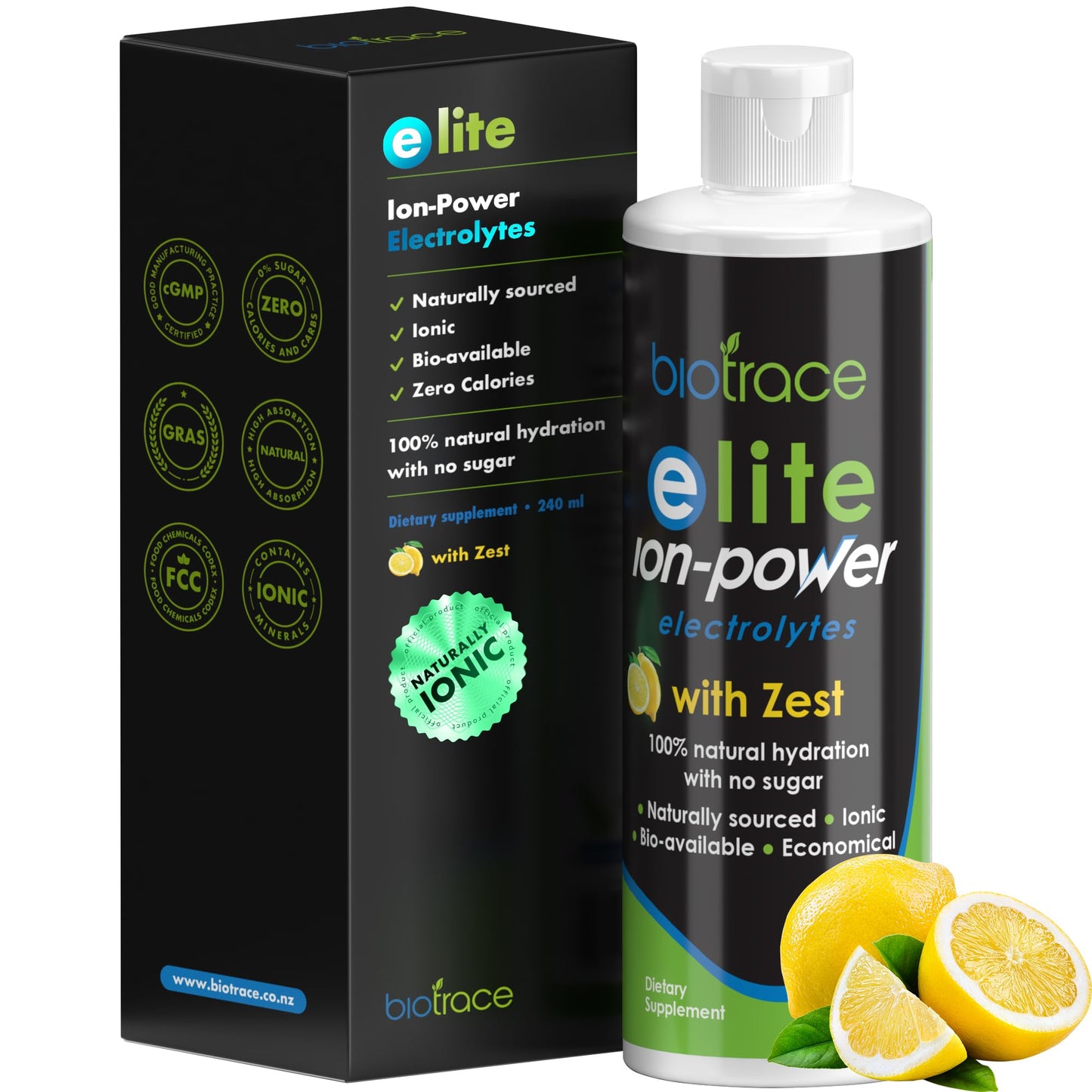 biotrace Elite Electrolytes Supplement Drops | Zest Tast | 0 Calories Sugar for Immune Support, Rapid Hydration, Workout, Muscle Recovery | 30%+ More Potassium, Magnesium Electrolyte Drop | 8.1 fl oz