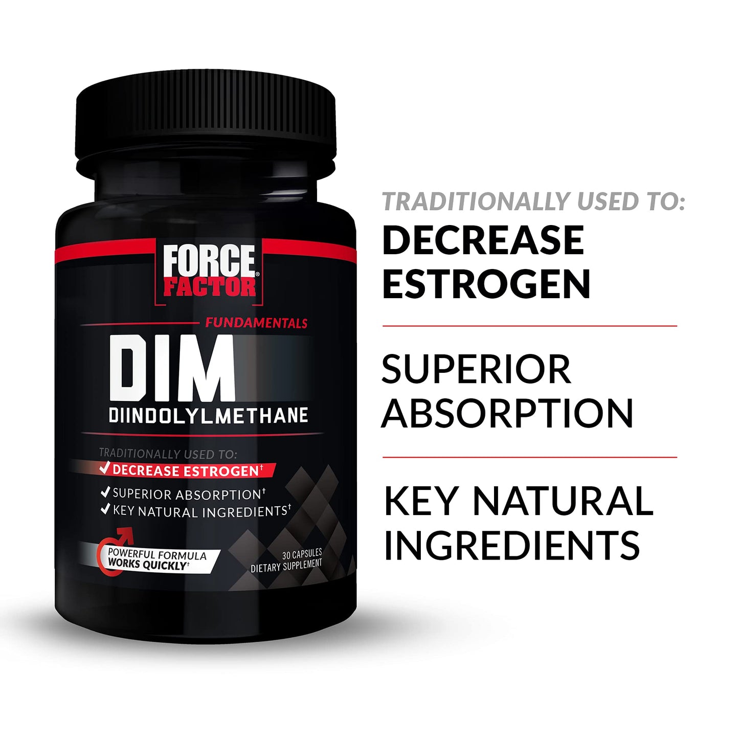 FORCE FACTOR DIM, 3-Pack, Pills to Decrease Estrogen in Men, Diindolylmethane Supplement with Key Natural Ingredients and Superior Absorption, Diindolylmethane 300mg, Works Fast, 90 Capsules